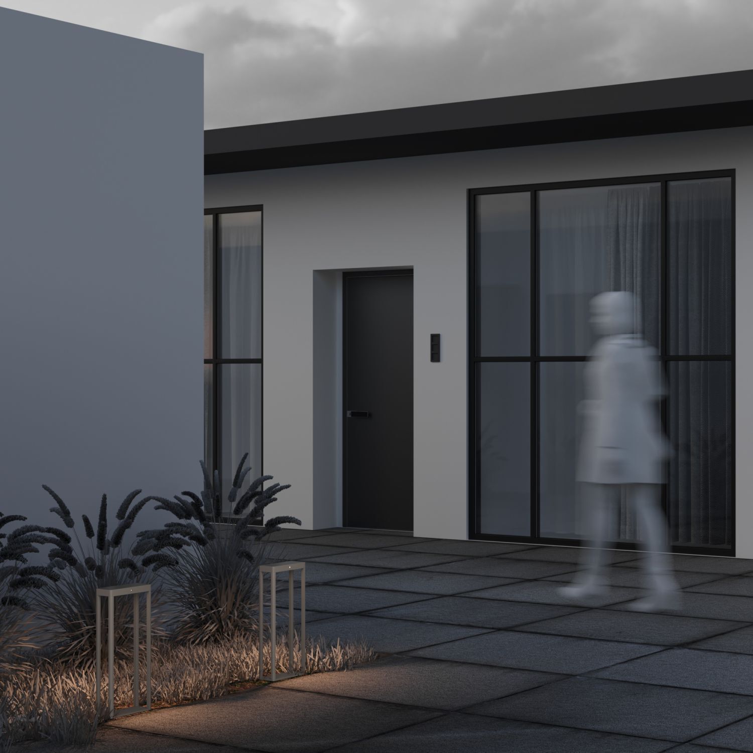 Solar Pollerleuchte Aluminium Glas LED IP54 50 cm eckig Tür, Person