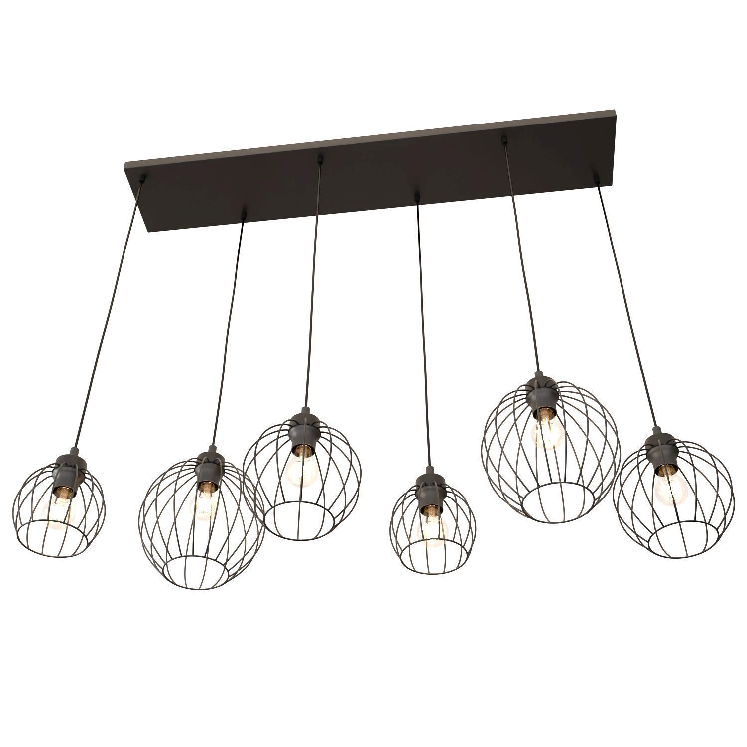 Suspension noire E27 métal 6 flammes L:125 cm
