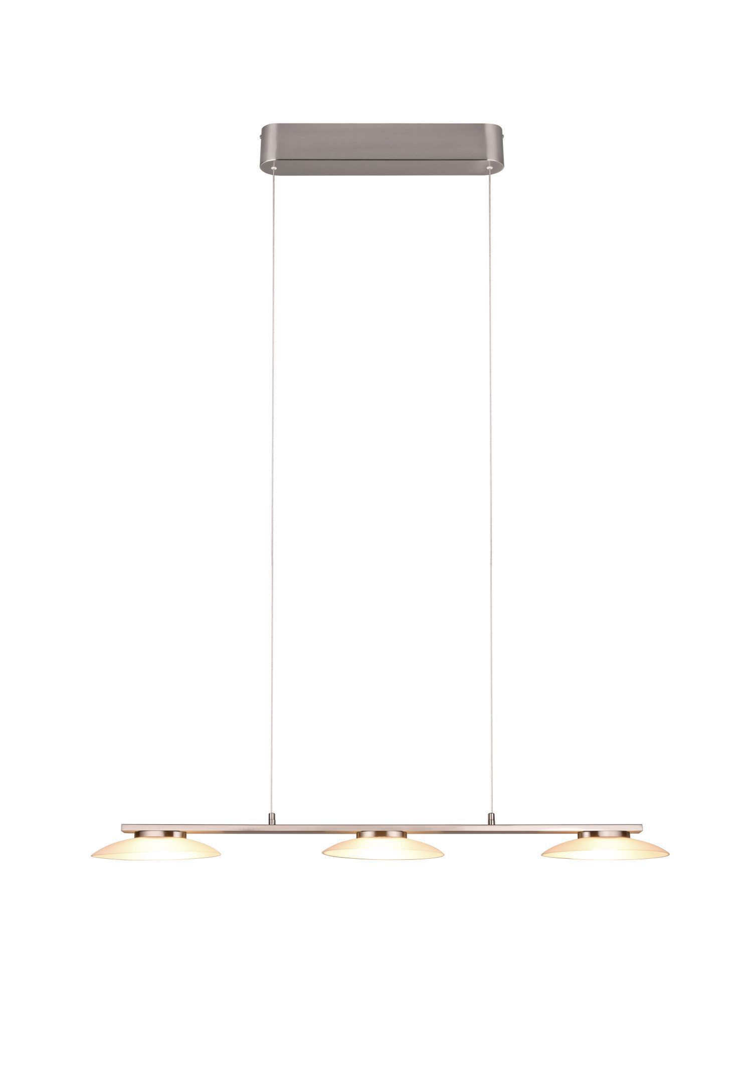 Suspension LED métal verre nickel 3 flammes 102 cm