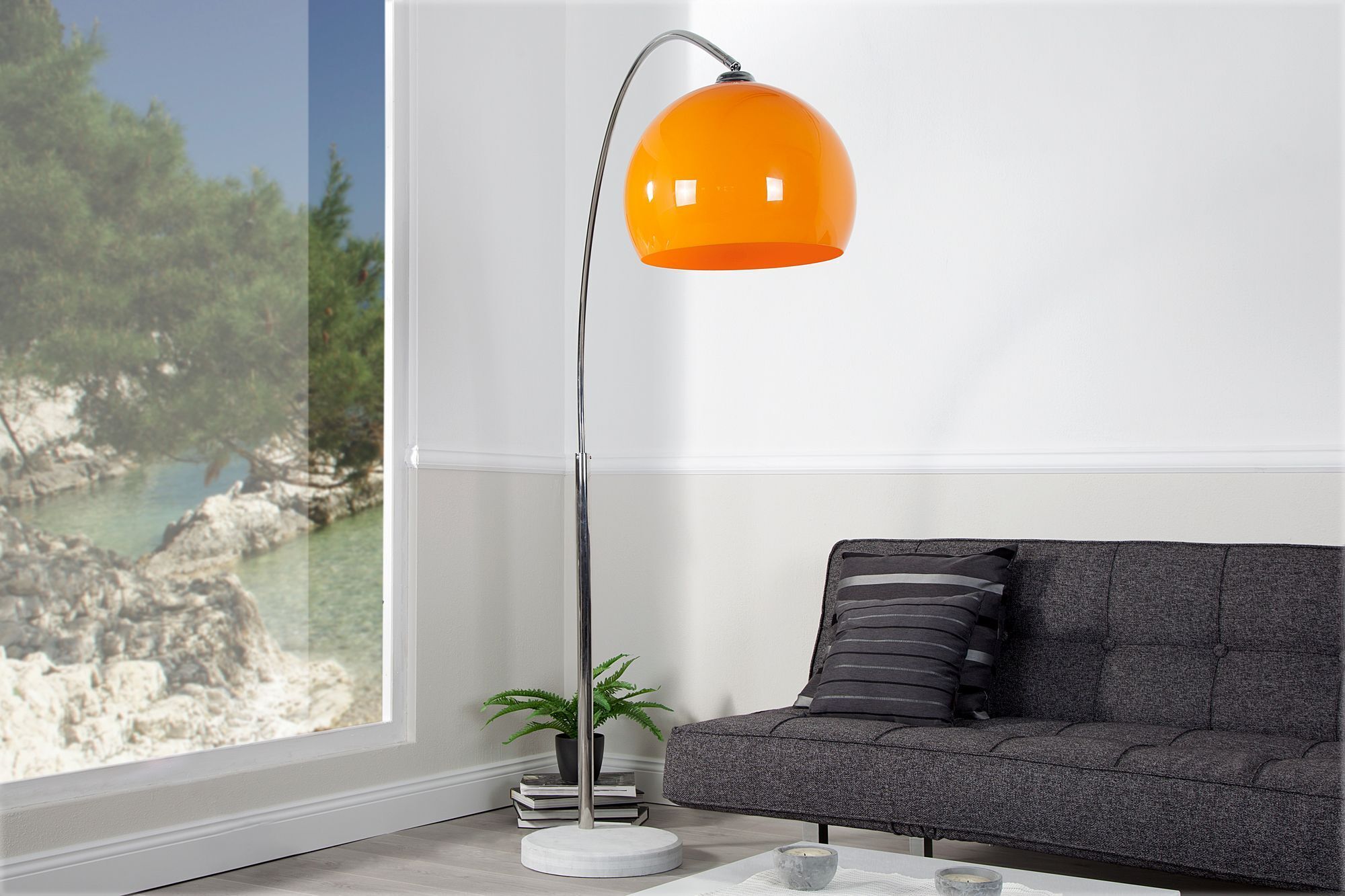 Lampadaire Ø40cm rétro élégant courbé Lampe, Pflanze, Stehlampe, Couch, Mobiliar