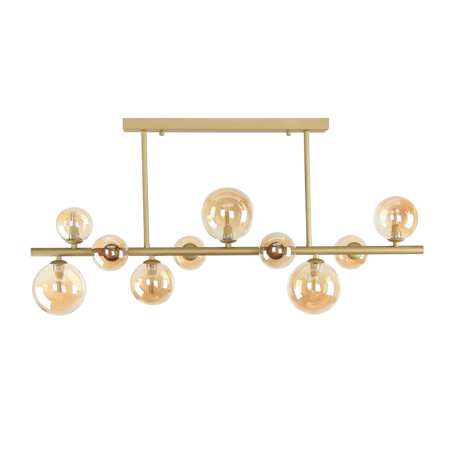 Plafonnier verre fumé métal 87 cm long crème or 10x G9 Leuchter, Lampe