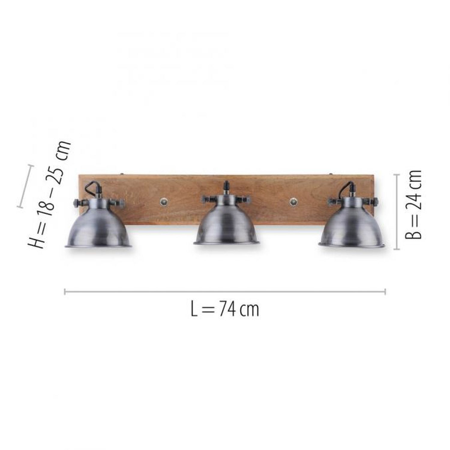 Spot de plafond industriel bois métal en fer E14 74 cm