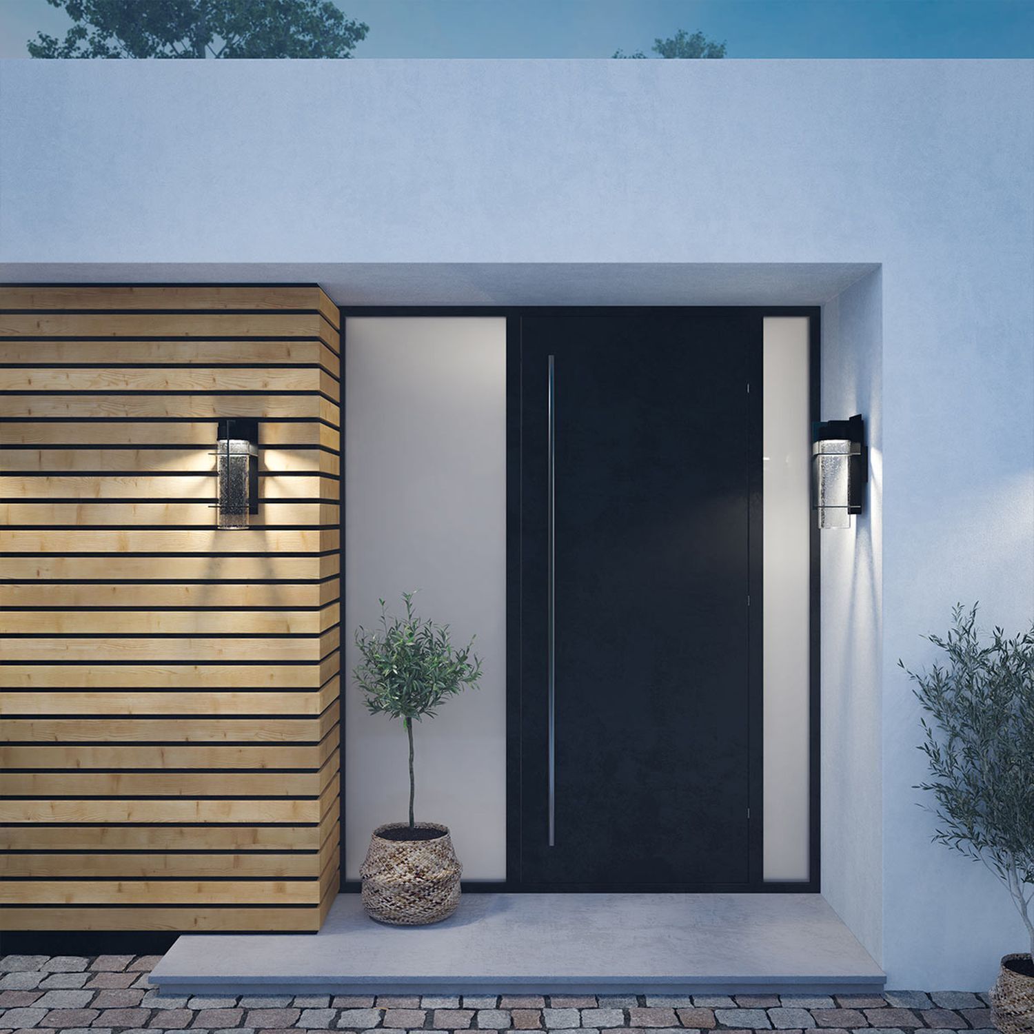 Lampe LED d'extérieur murale H : 41 cm IP44 noir Downlight Drinnen, Innenarchitektur, Pflanze, Tür, Holzpaneele