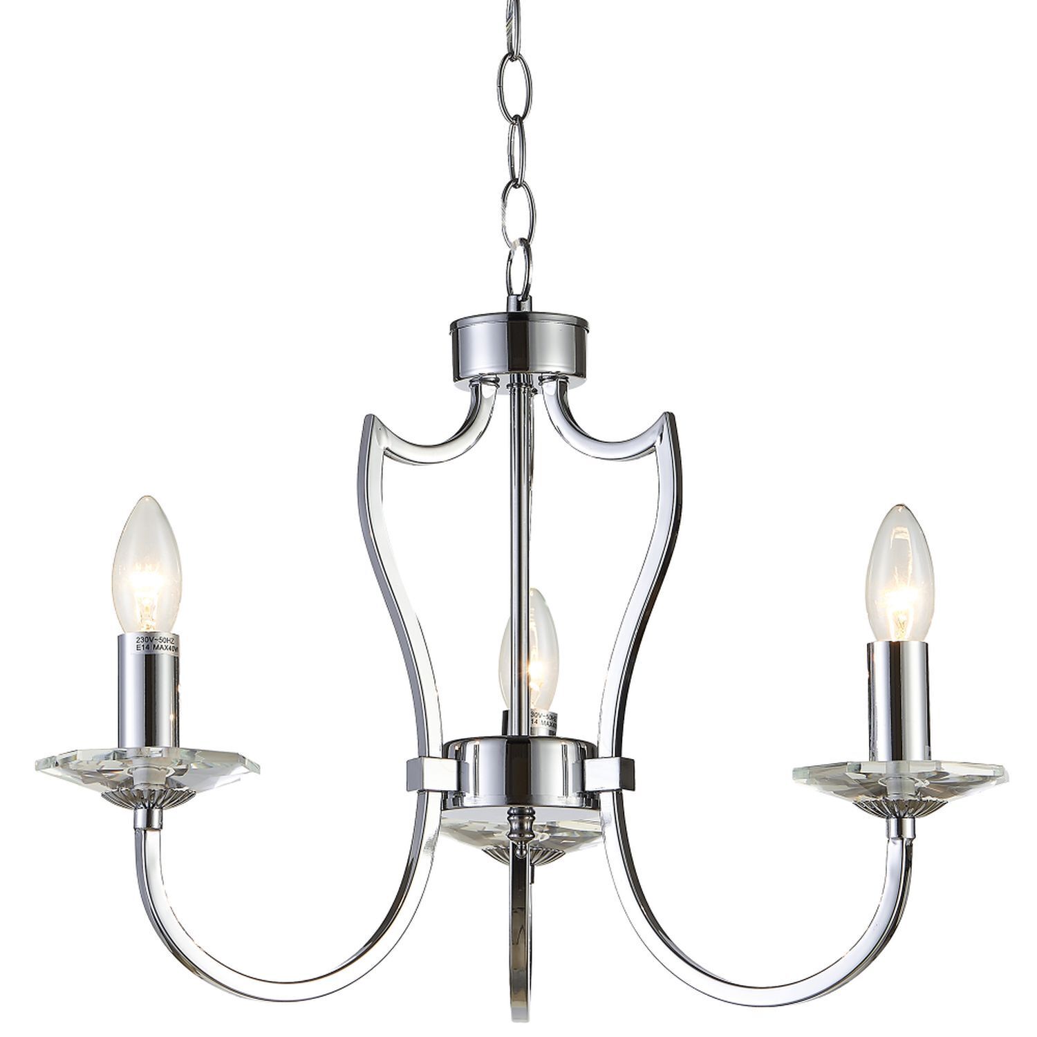 Kronleuchter Metall B: 51 cm E14 3-flammig in Chrom Leuchter, Lampe, Leuchte