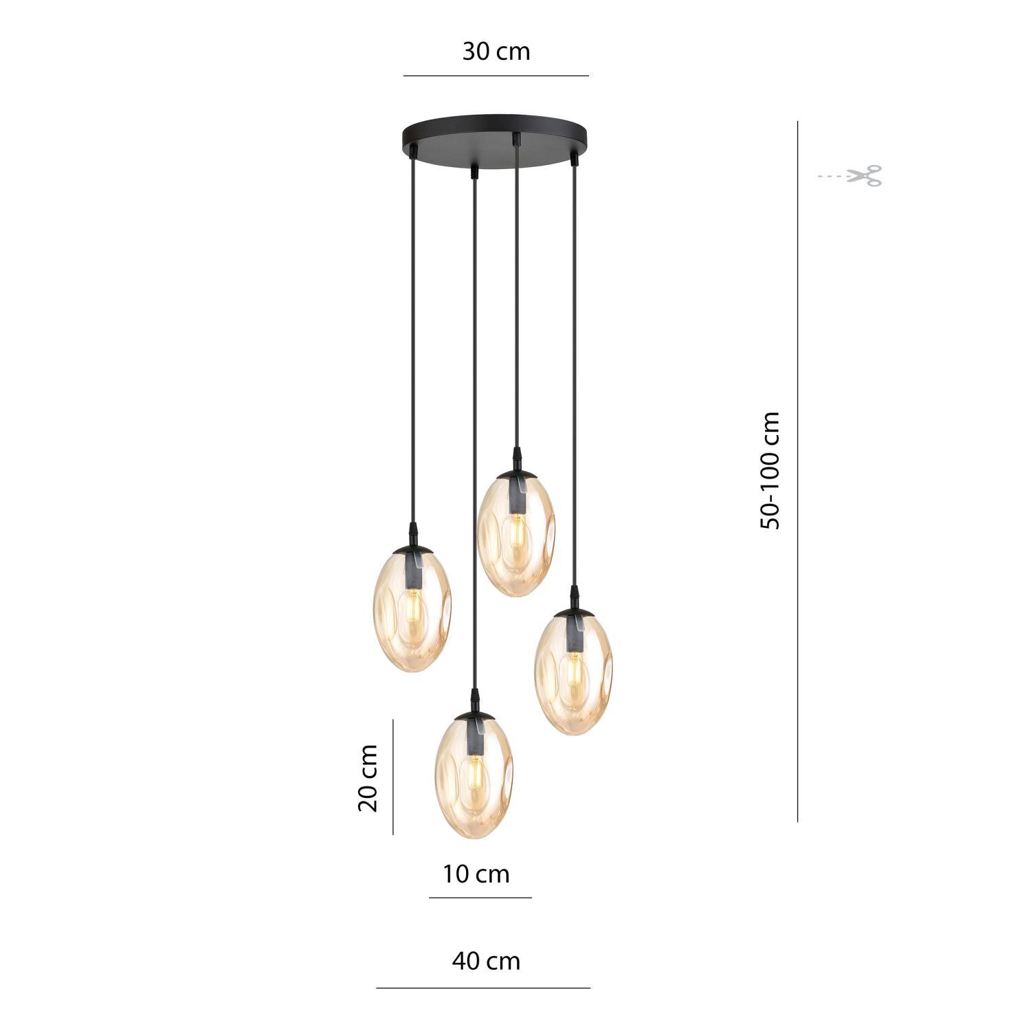 Suspension verre fumé en ambre Ø 40 cm réglable