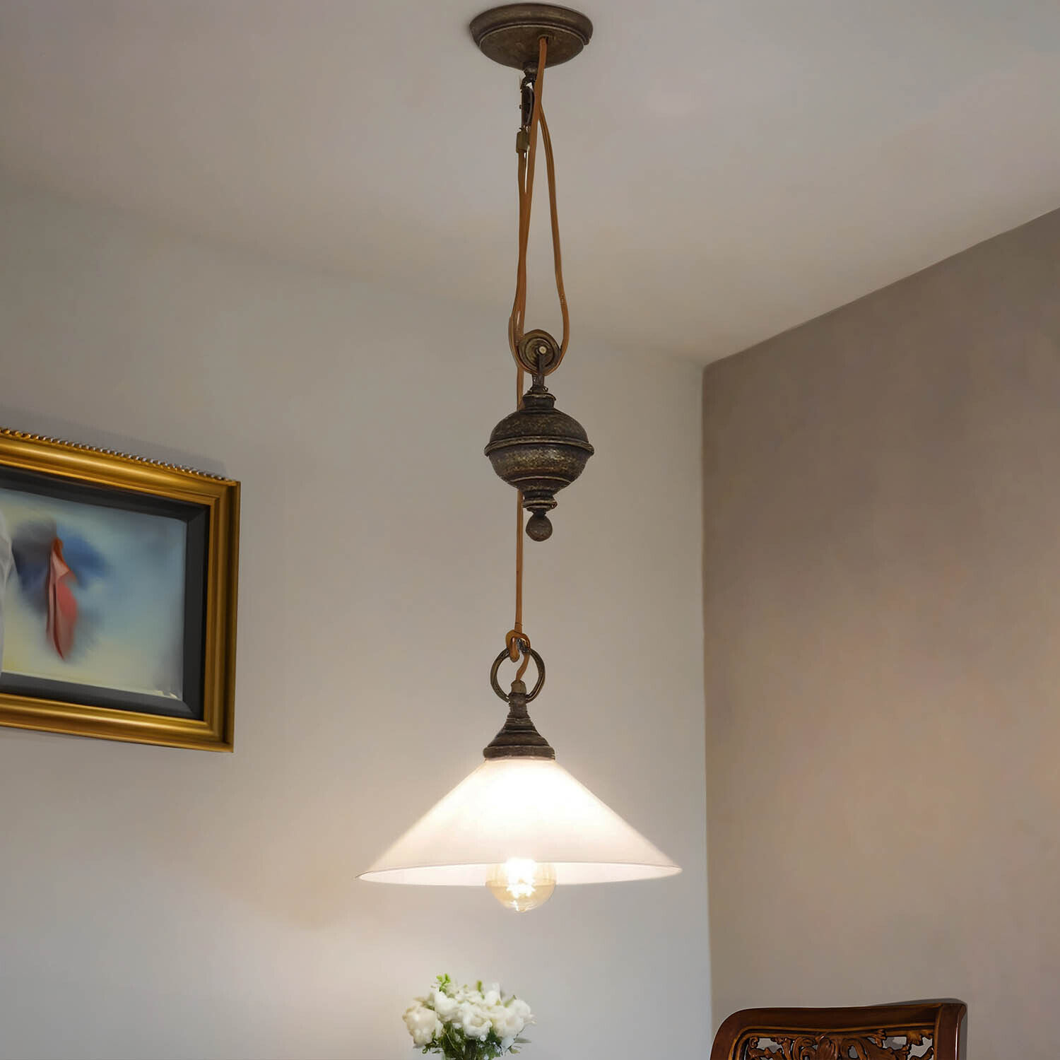 Suspension Réglable en hauteur en laiton véritable Lampe, Deckenleuchte