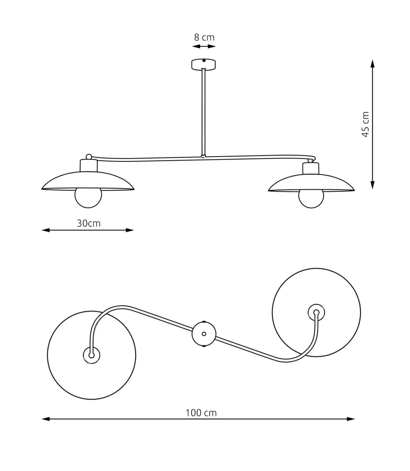 Plafonnier 2 flammes noir métal E27 L:100 cm