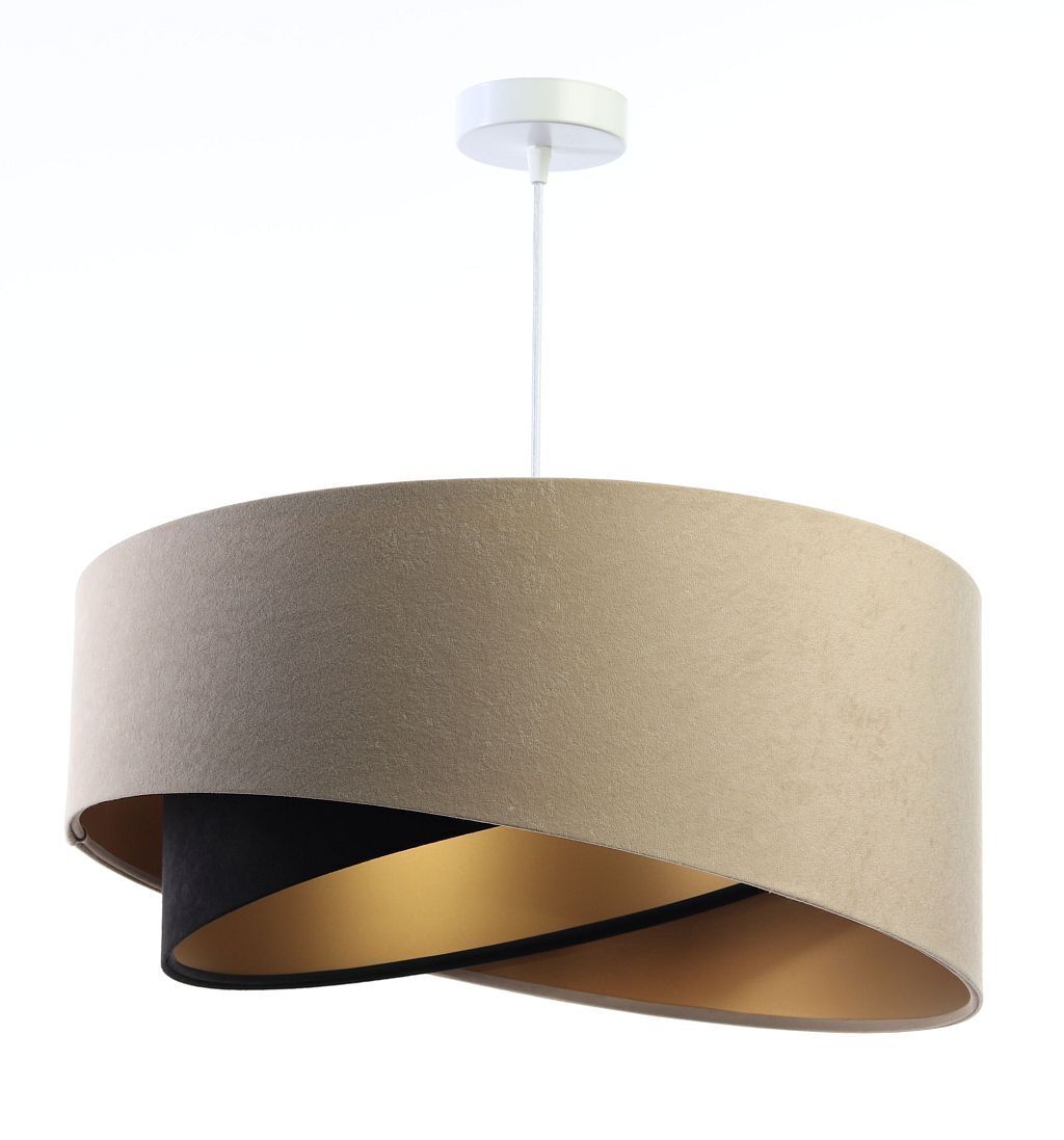 Suspension ronde D : 50 cm E27 Tissu Beige Noir Or