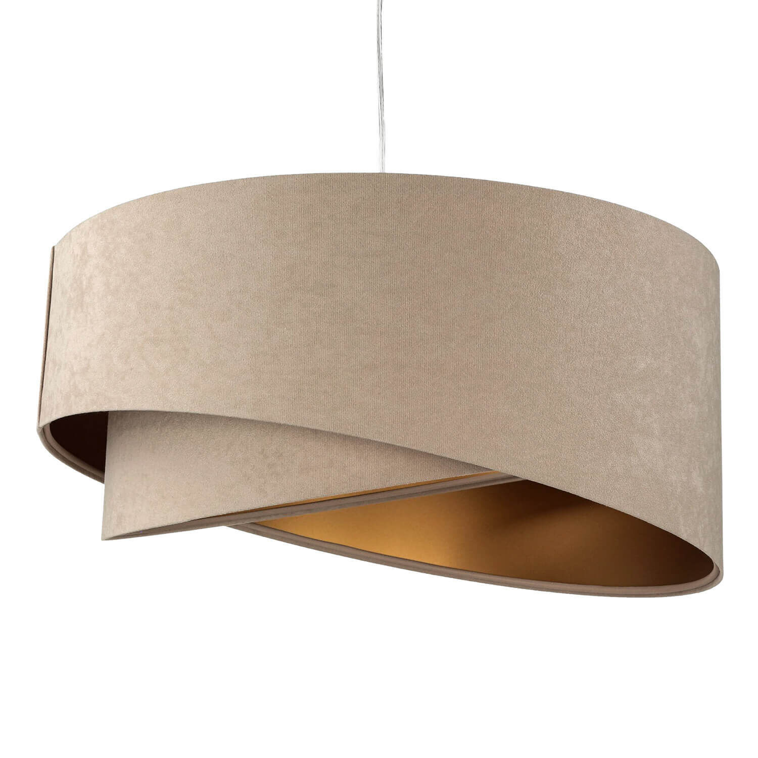Hängelampe rund Beige Gold Ø50cm Esstisch Stoff Lampe
