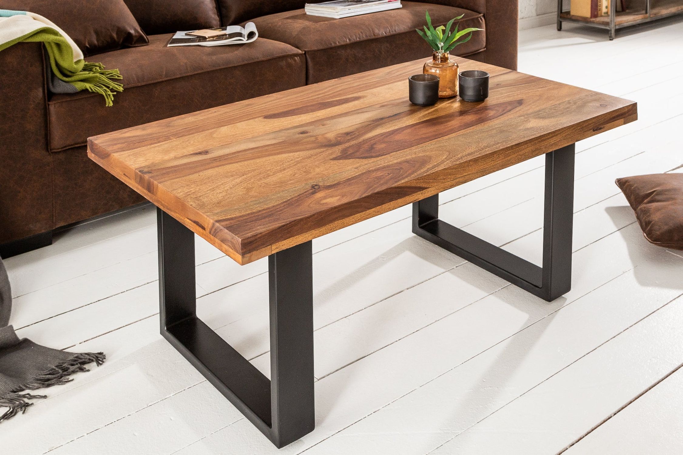 Couchtisch Sheesham Holz Metall 100 x 60 cm Moebel, Tabelle, Tischplatte, Hartholz, Holz