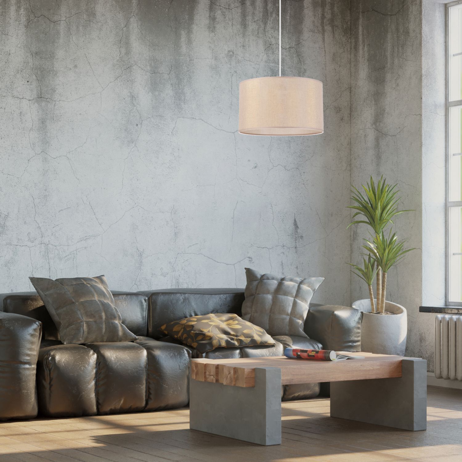 Suspension tissu Ø 35 cm rond E27 en or ajustable