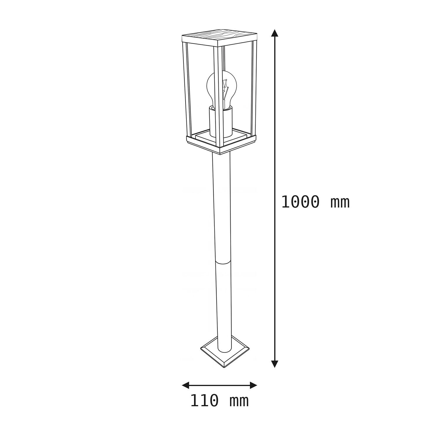 Wegeleuchte Vintage Schwarz Holz 100 cm klein IP44 E27 Außenleuchte, Straßenlaterne, Standleuchte, Glühbirne, Metallpfosten