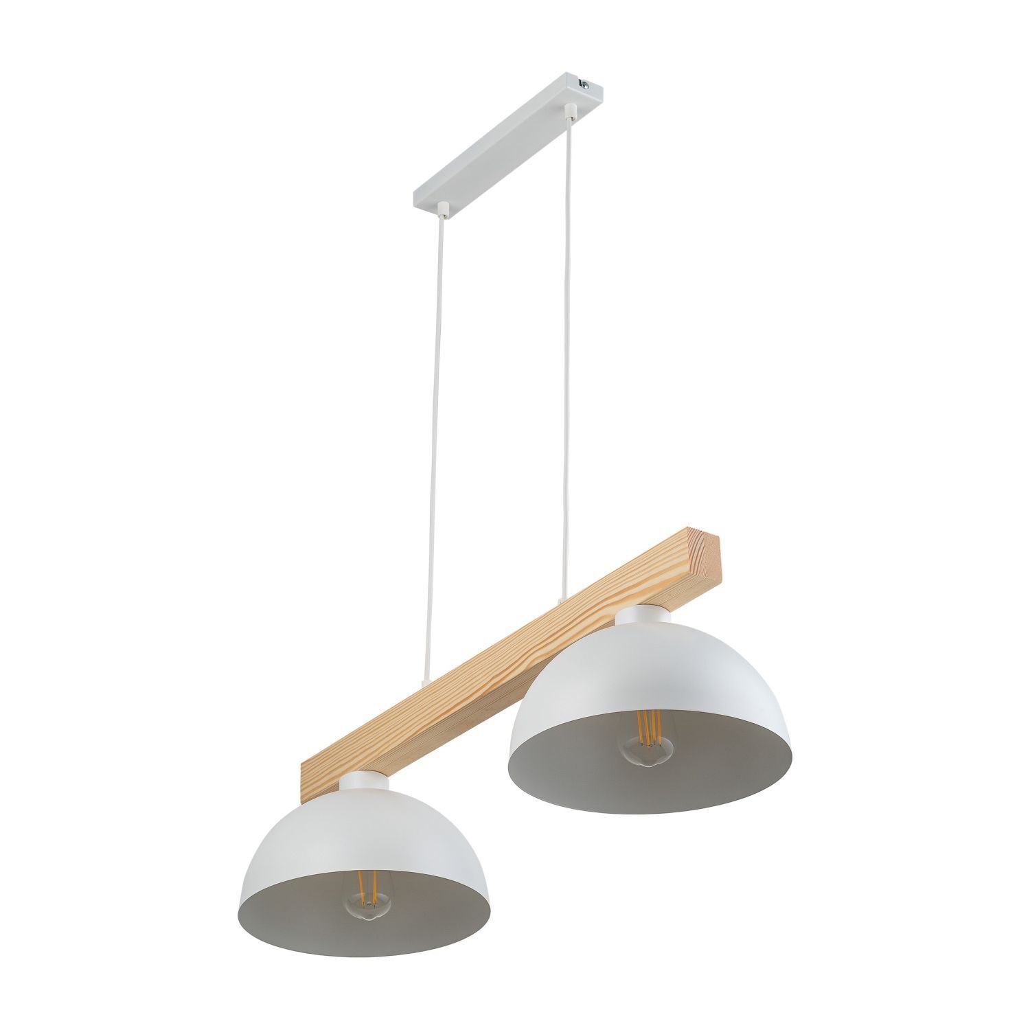 Suspension blanc métal bois allongé E27 Skandi