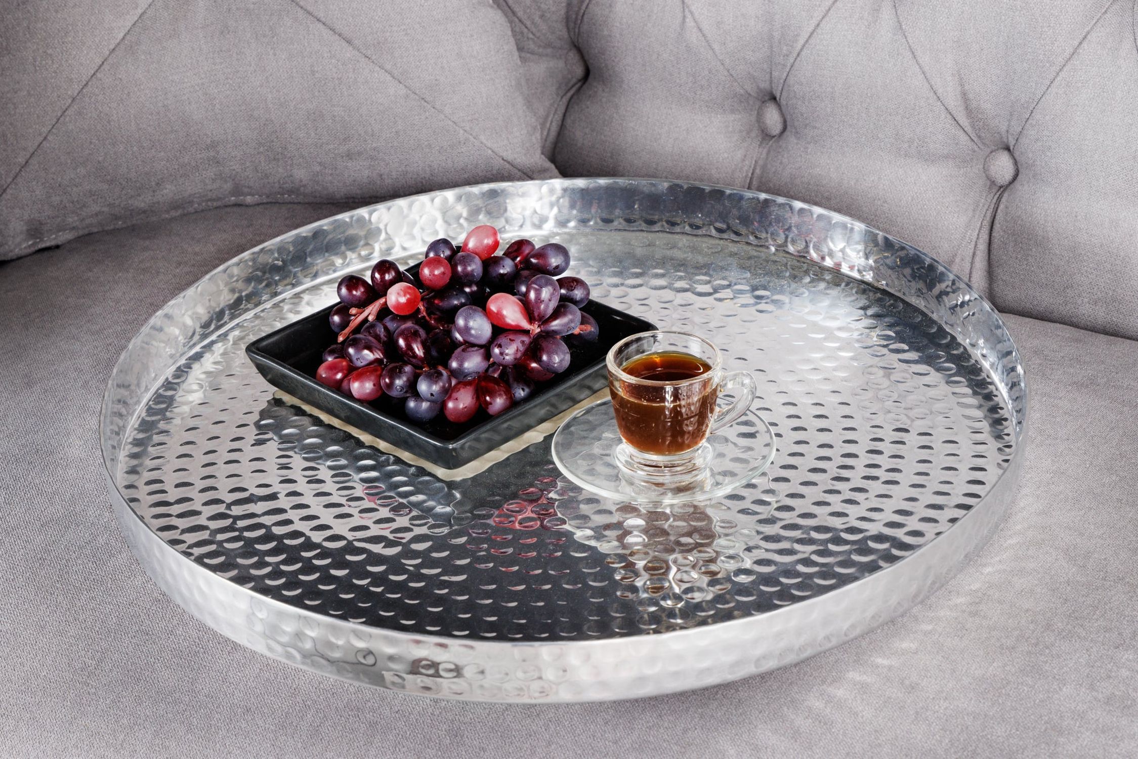 Table basse set de 2 avec plateau en argent noir fait main Moebel, Tabelle, Tischplatte, Tasse, Präsentation des Essens