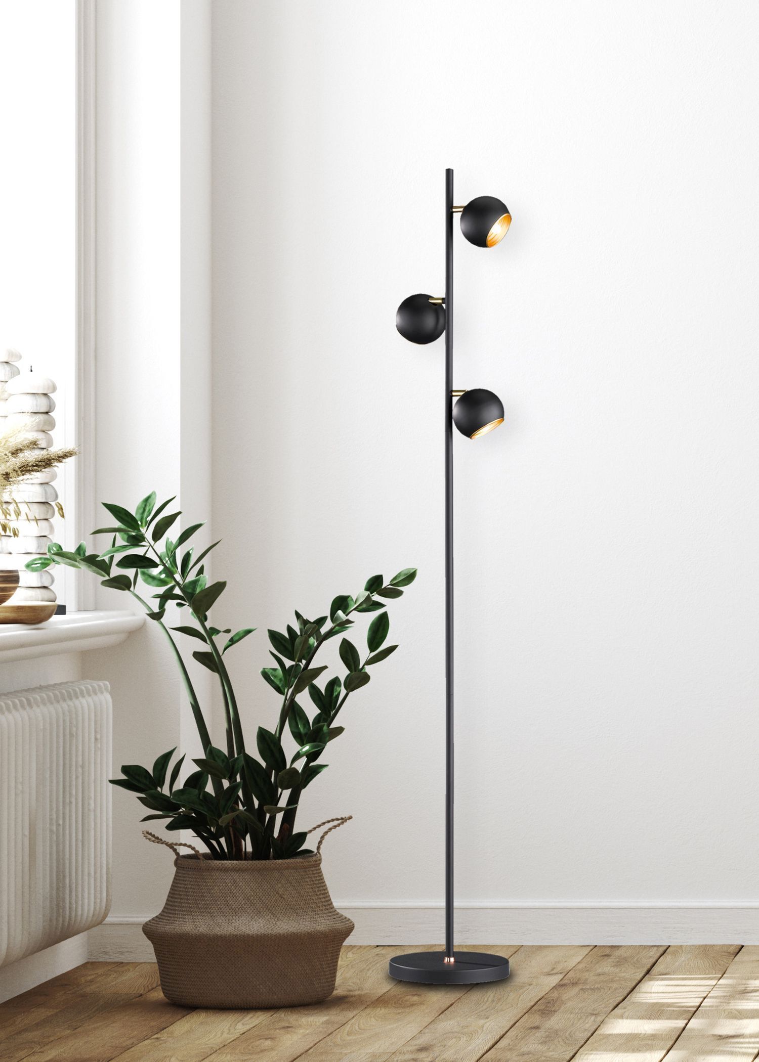 Petit lampadaire en métal G9 155 cm de haut en noir et or