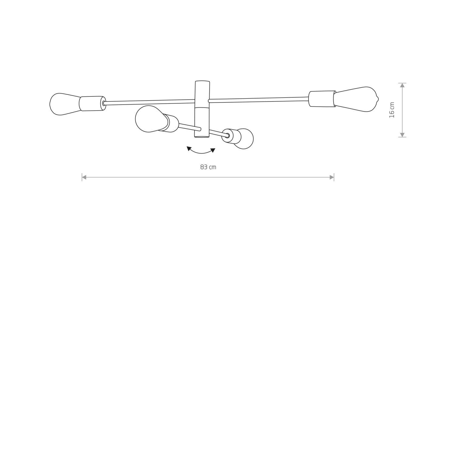 Plafonnier métallique 4 flammes noir or E27 83 cm