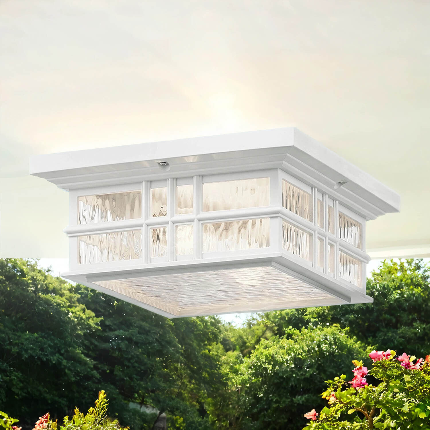 Plafonnier extérieur IP44 E27 Verre Rustique Blanc Deckenleuchte