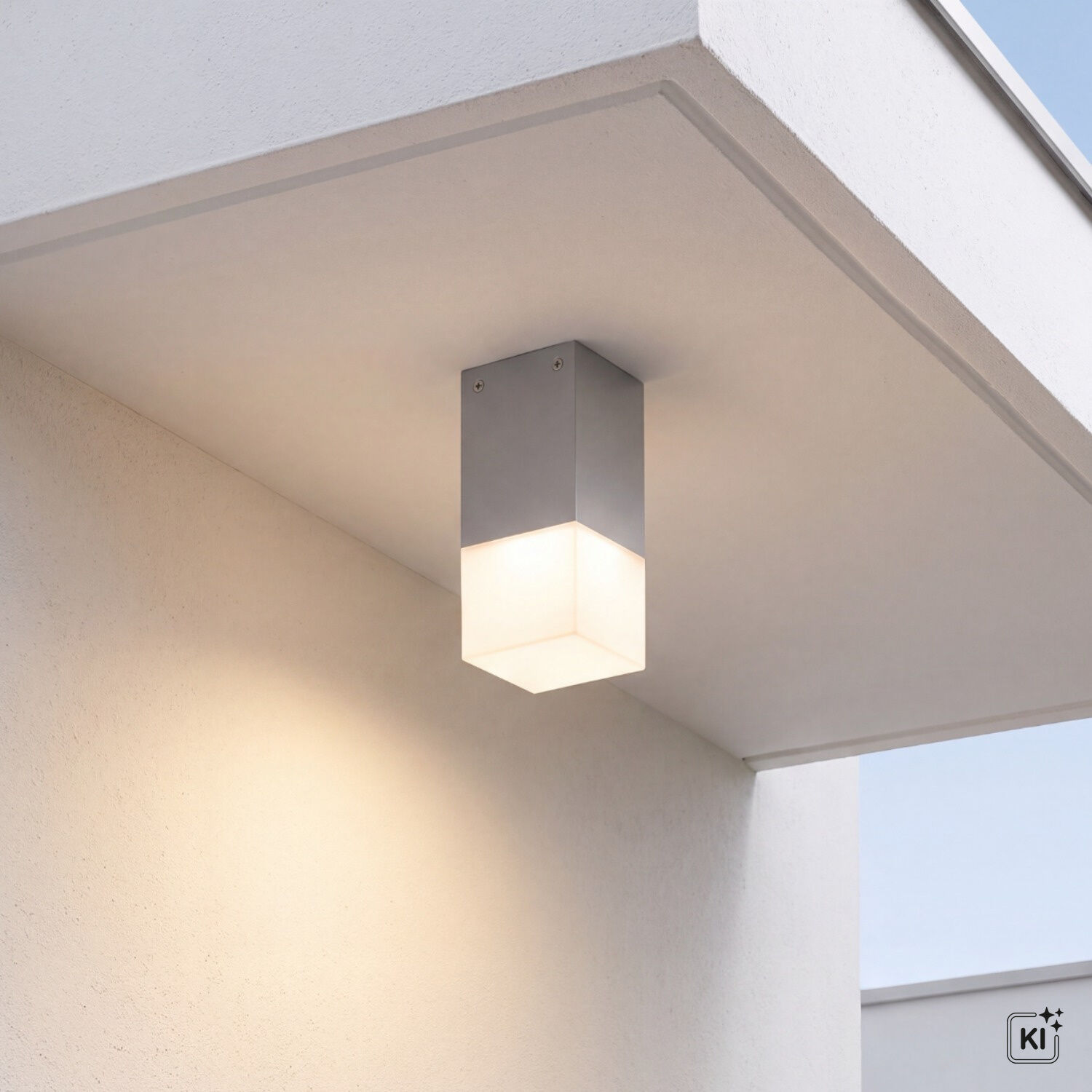 le51346-deckenleuchte-garten-terrasse-aussen-aluminium-kunststoff-modern-e27-ip44-silber-06 Wandleuchte, Außenleuchte, Kubus-Design, LED-Lampe, Metall