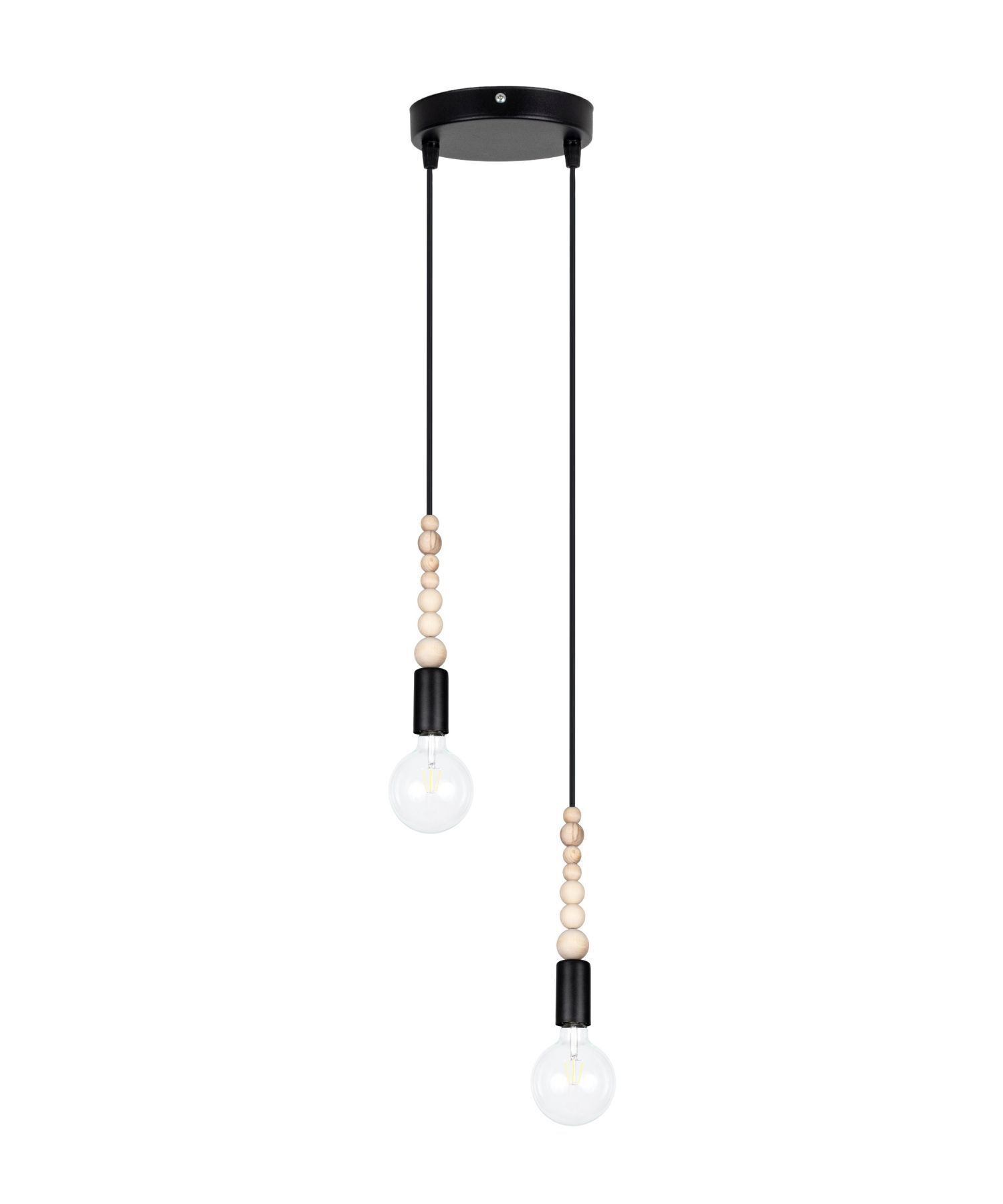 Suspension bois métal noir E27 Ø14 cm confortable