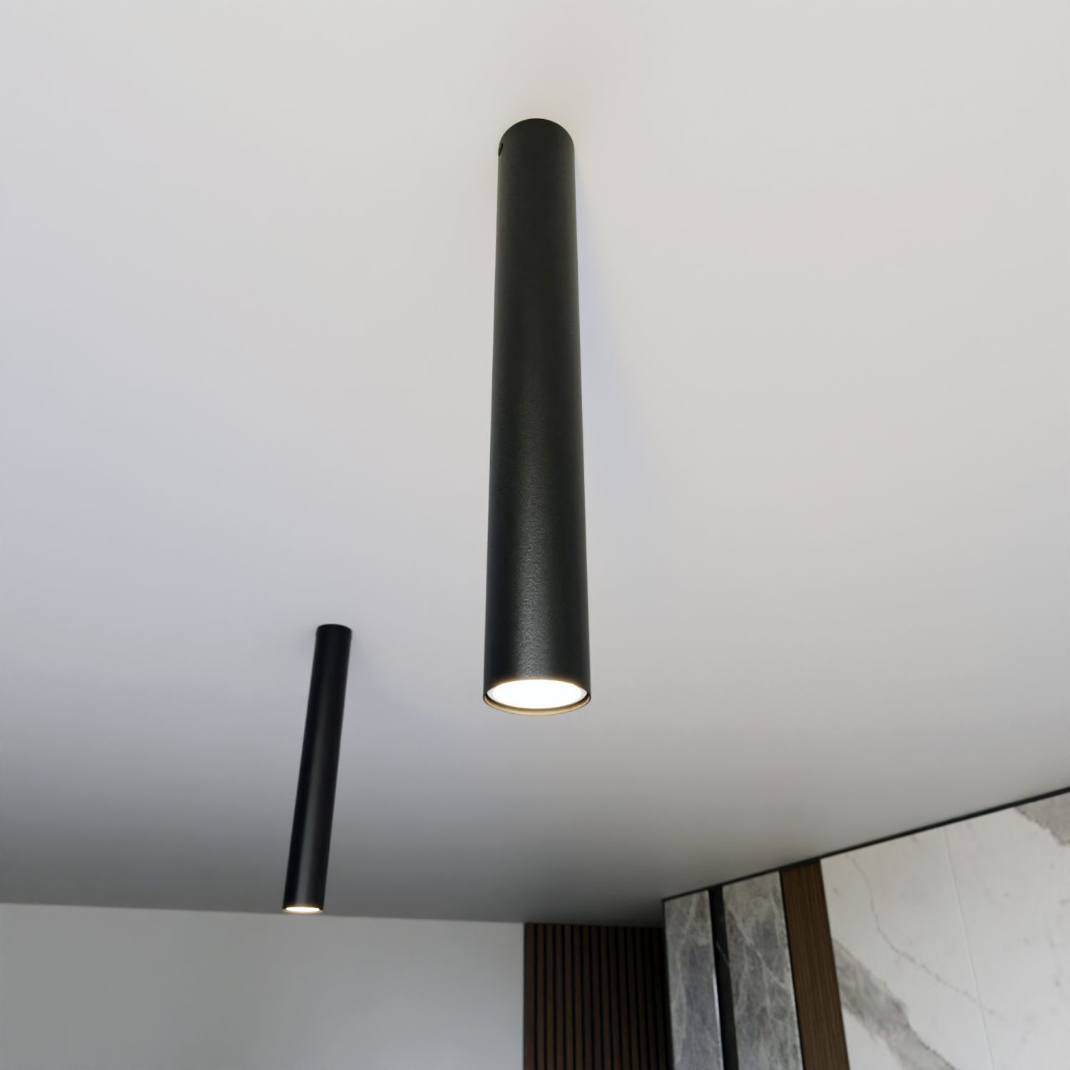 Plafonnier apparent Métal H : 45 cm D : 6 cm Noir GU10