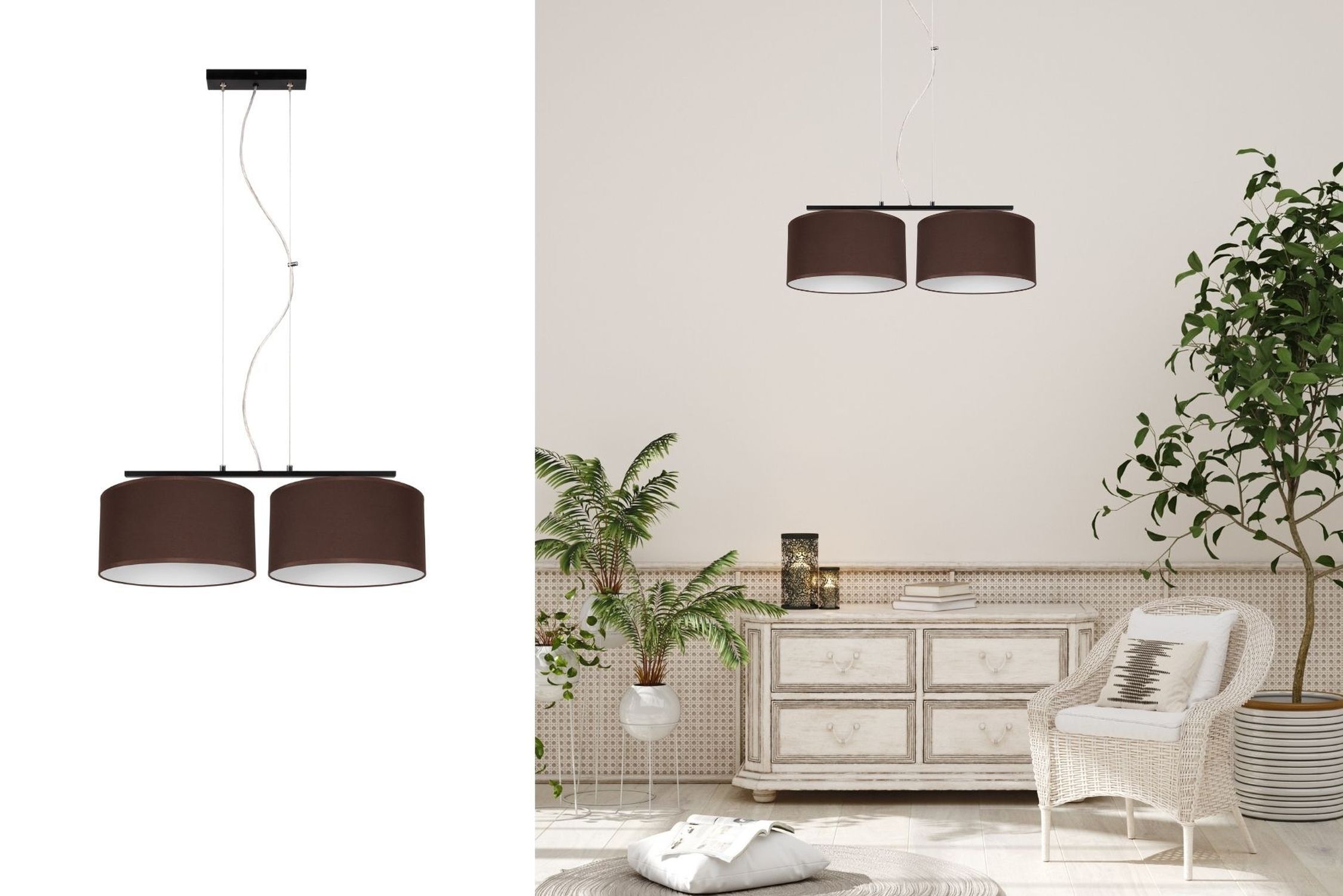 Hängeleuchte, Lampe, braun, Doppel-Lampenschirm, Kabelabhängung