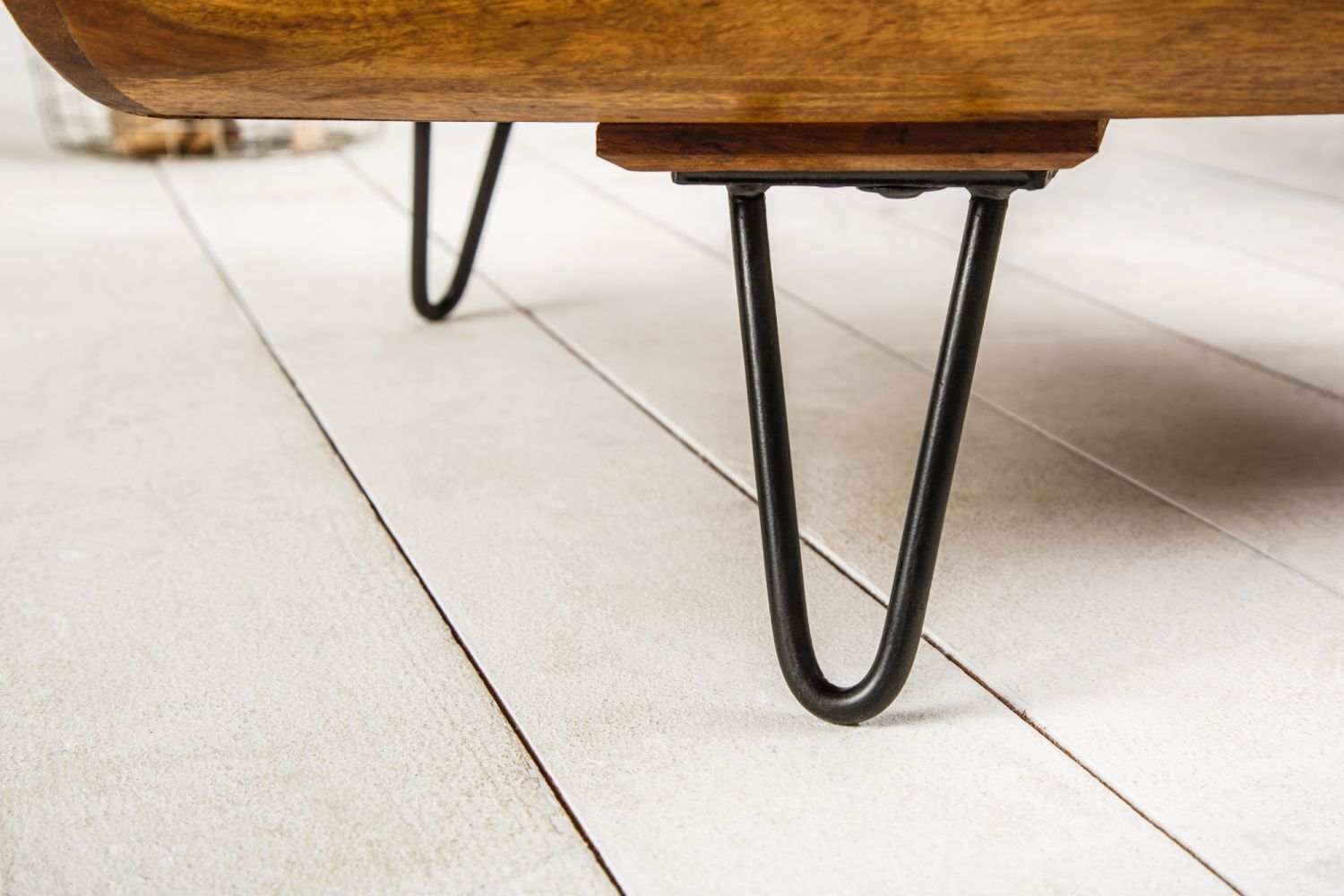 Table basse en bois de sheesham métal 90x80 cm en noir naturel Innenarchitektur, Fußboden, Holz, Hartholz, Bodenbeläge