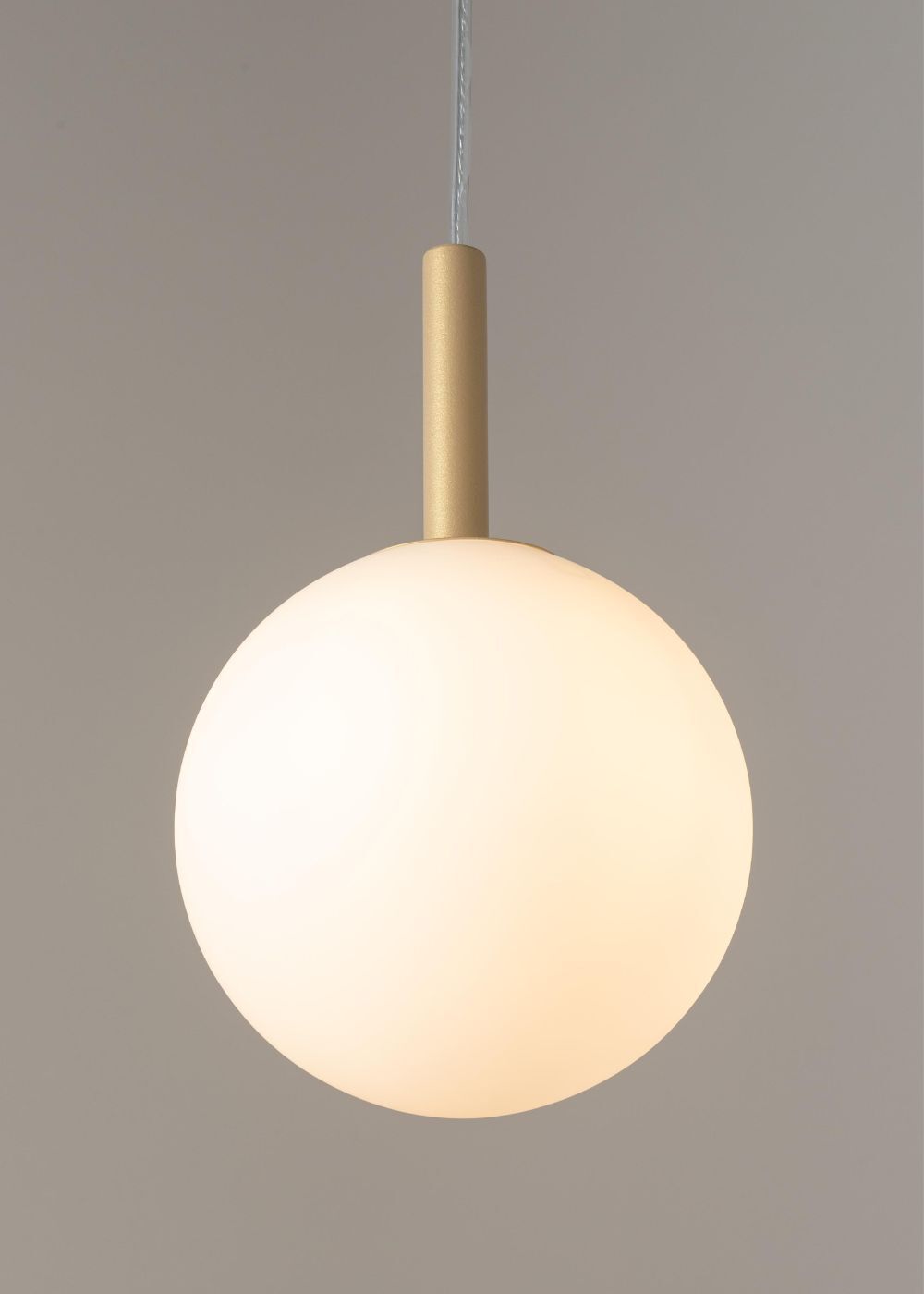 Lampe à suspendre ronde verre sphère métal or G9 Ø14 cm