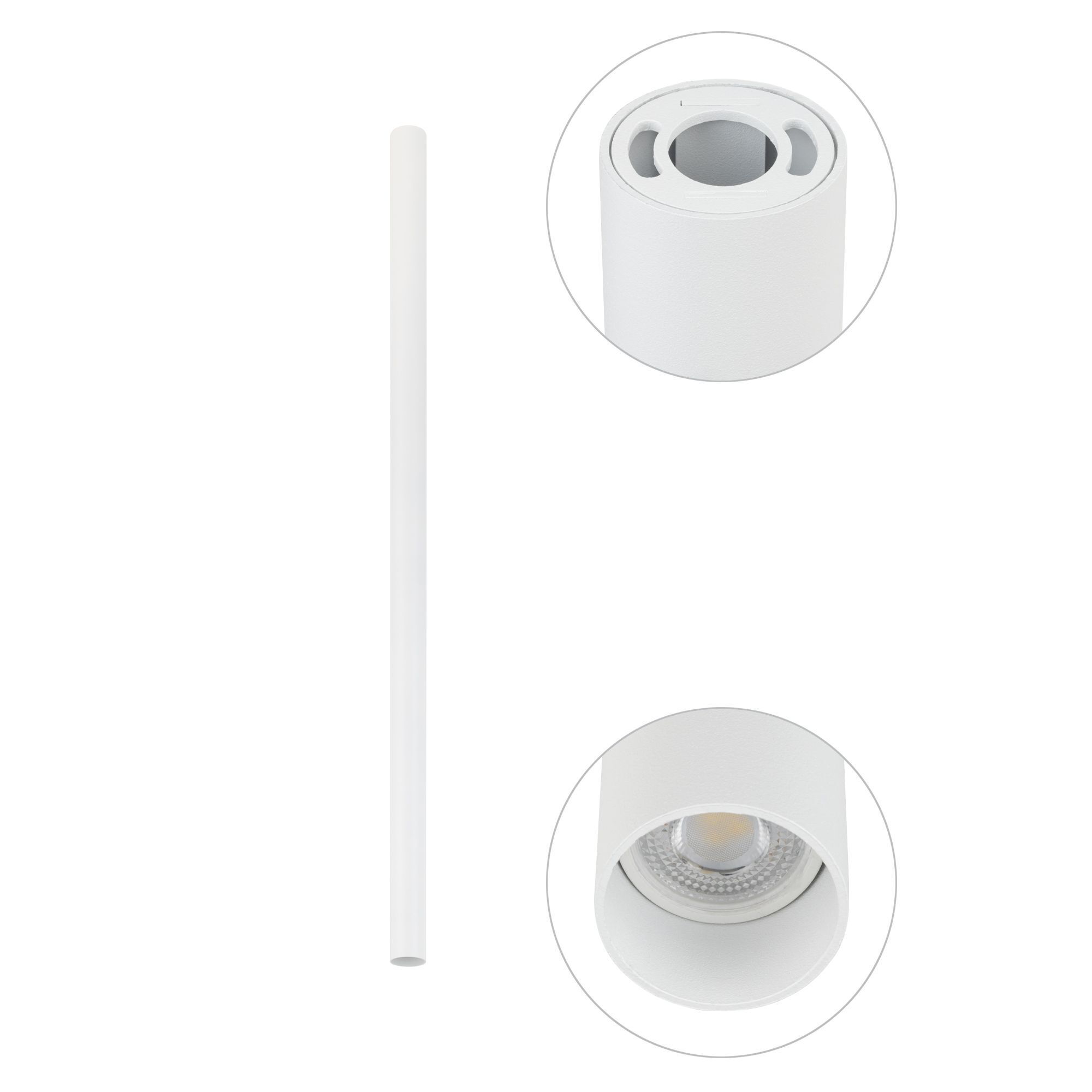 Deckenspot Weiß Ø 4 cm rund H: 90 cm GU10 R35 Aluminium LED, Track-Licht, Weiß, Stab, Leuchtenkopf