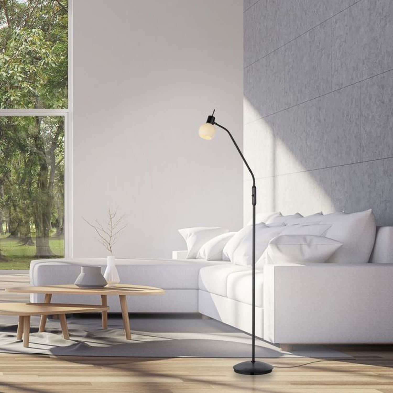 Lampadaire ajustable Abat-jour en verre faible éblouissement incl E14 Lampe, Stehlampe