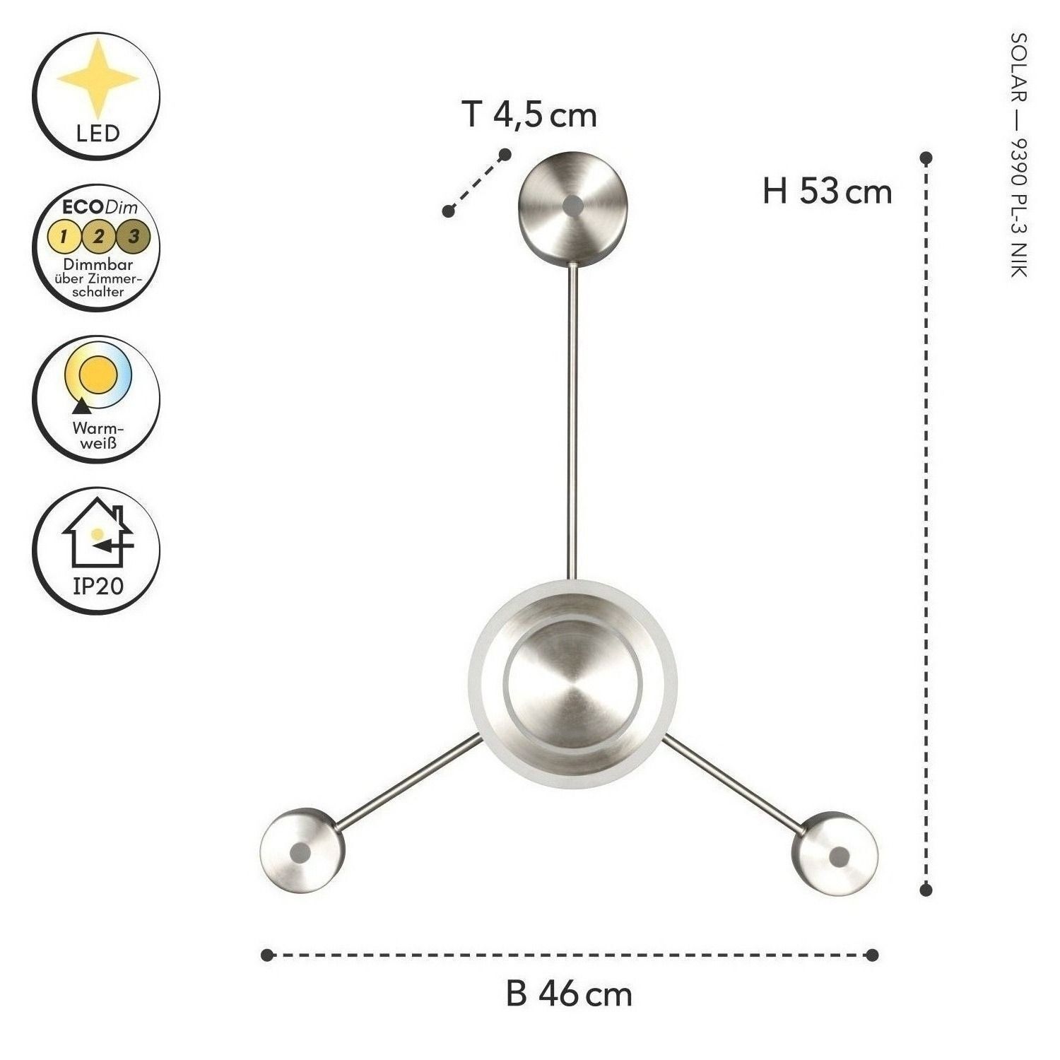 Applique LED aluminium dimmable H:53 cm 3000 K argent LED, Deckenleuchte, Standleuchte, Edelstahl, runde Leuchte
