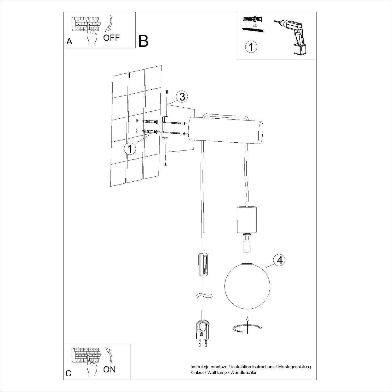 Wandleuchte Holz Glas Stecker Kabel Schalter G9 T:25 cm wandlampen, montage, kabel, befestigung, schalter