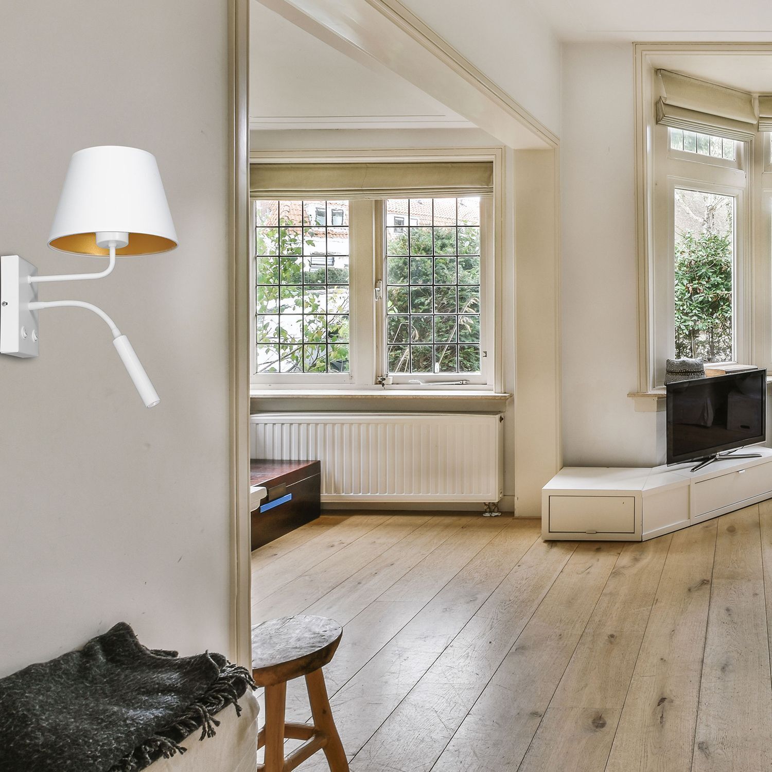 Blendarme Wandlampe Weiß Gold Stoff Lesearm E27 G9 Lampe, Fenster, Drinnen, Innenarchitektur, Erkerfenster