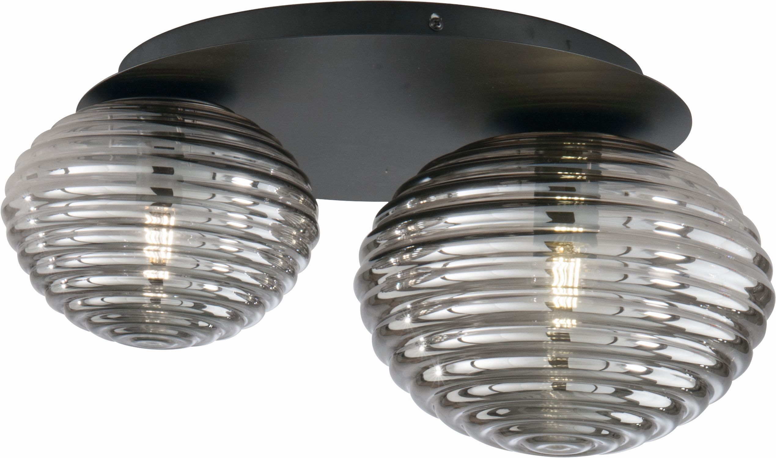 Plafonnier élégant verre fumé 2flmg E27 décoratif