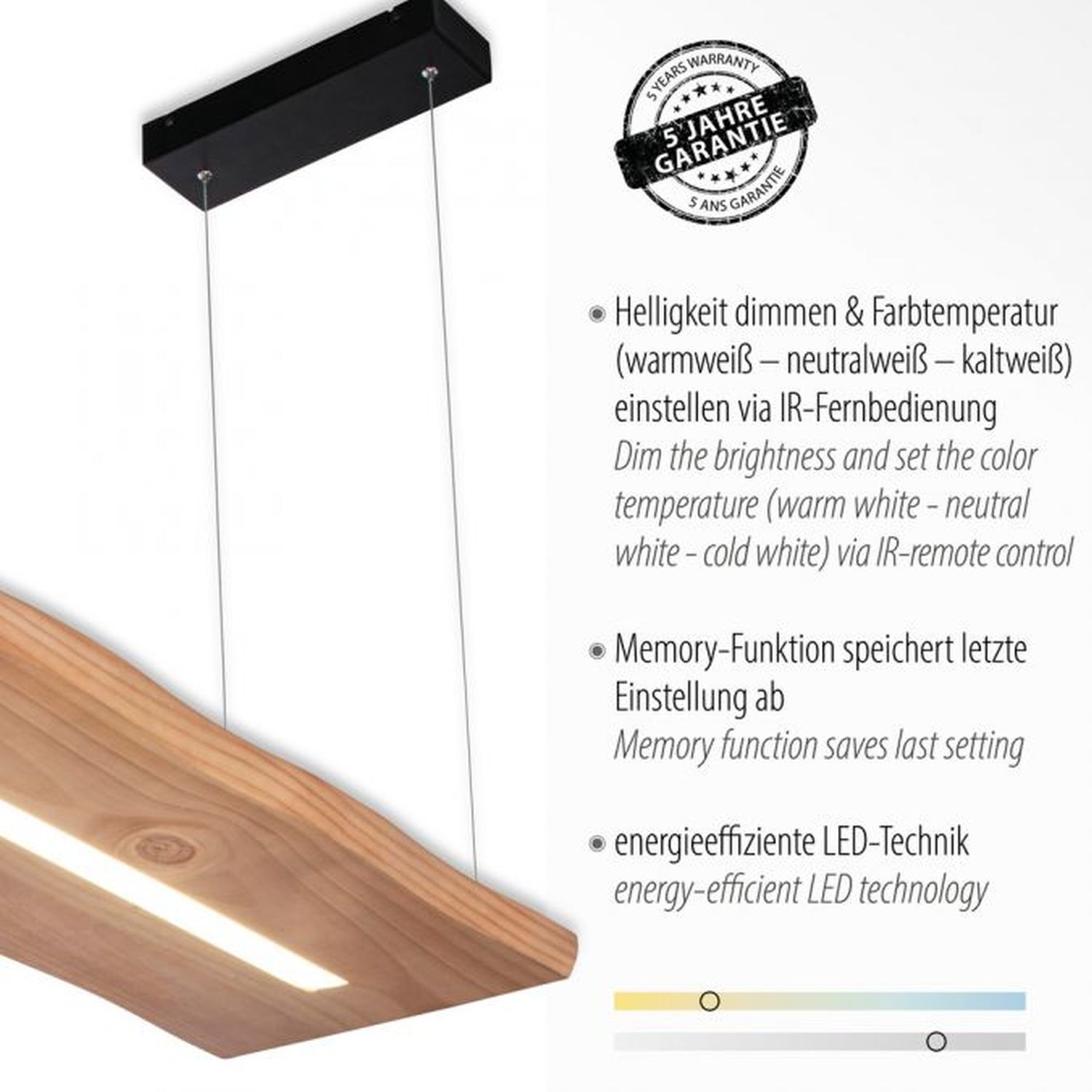 LED Pendelleuchte Holz Fernbedienung L:120 cm dimmbar LED Pendelleuchte Holz Fernbedienung L:120 cm dimmbar