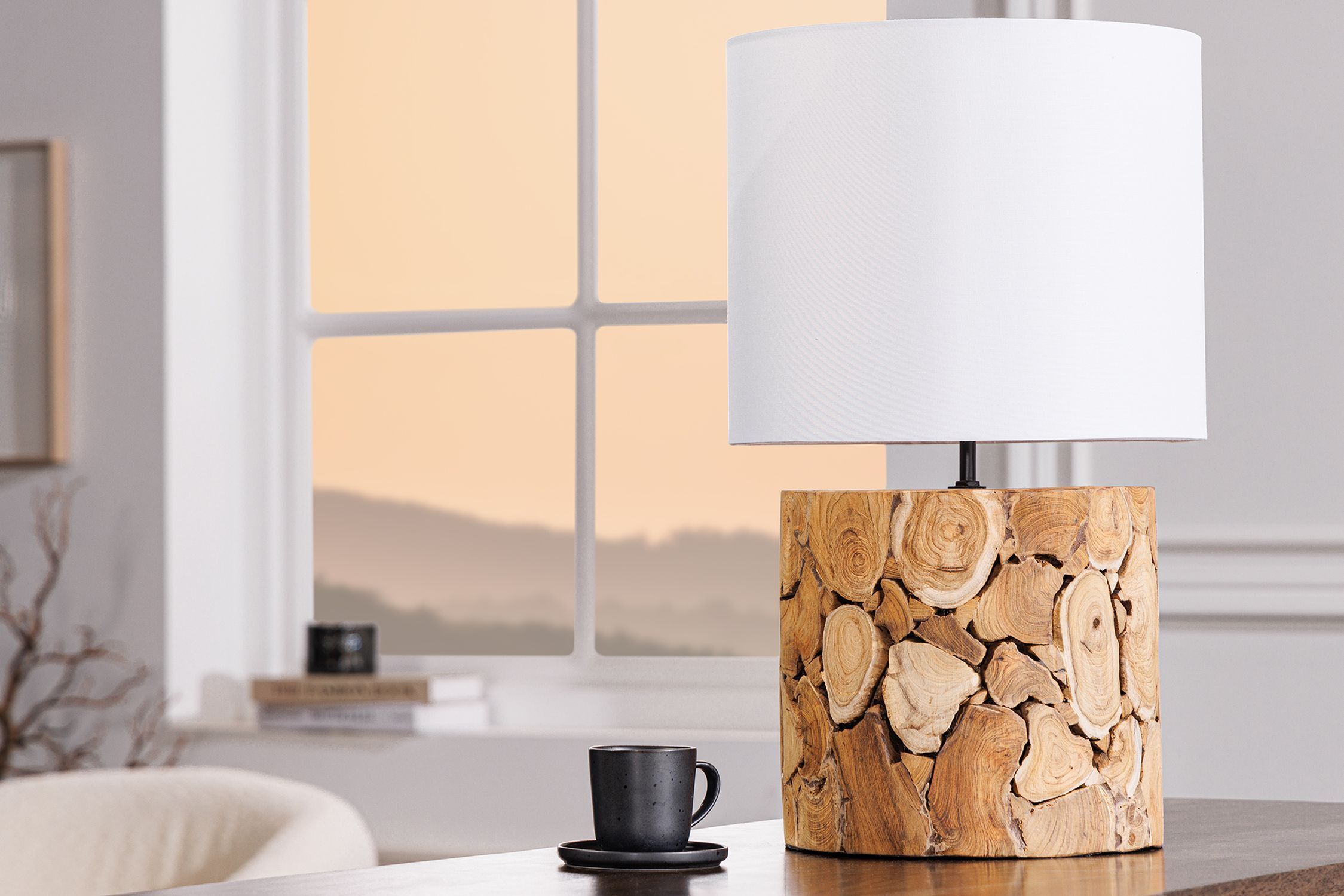 Lampe de chevet Blanc Nature Tissu Bois 45 cm confortable