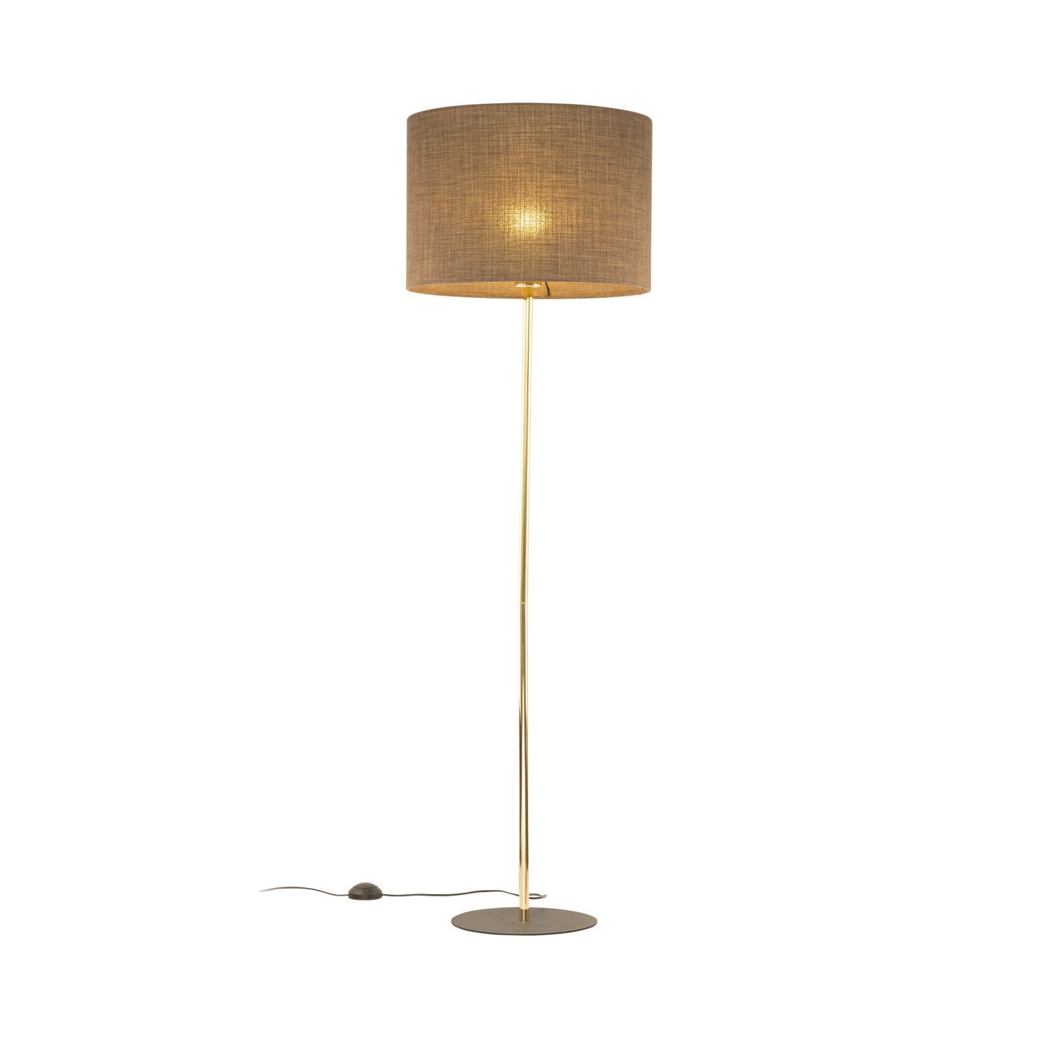 Lampadaire métal tissu E27 160 cm Ø 50 cm en or brun