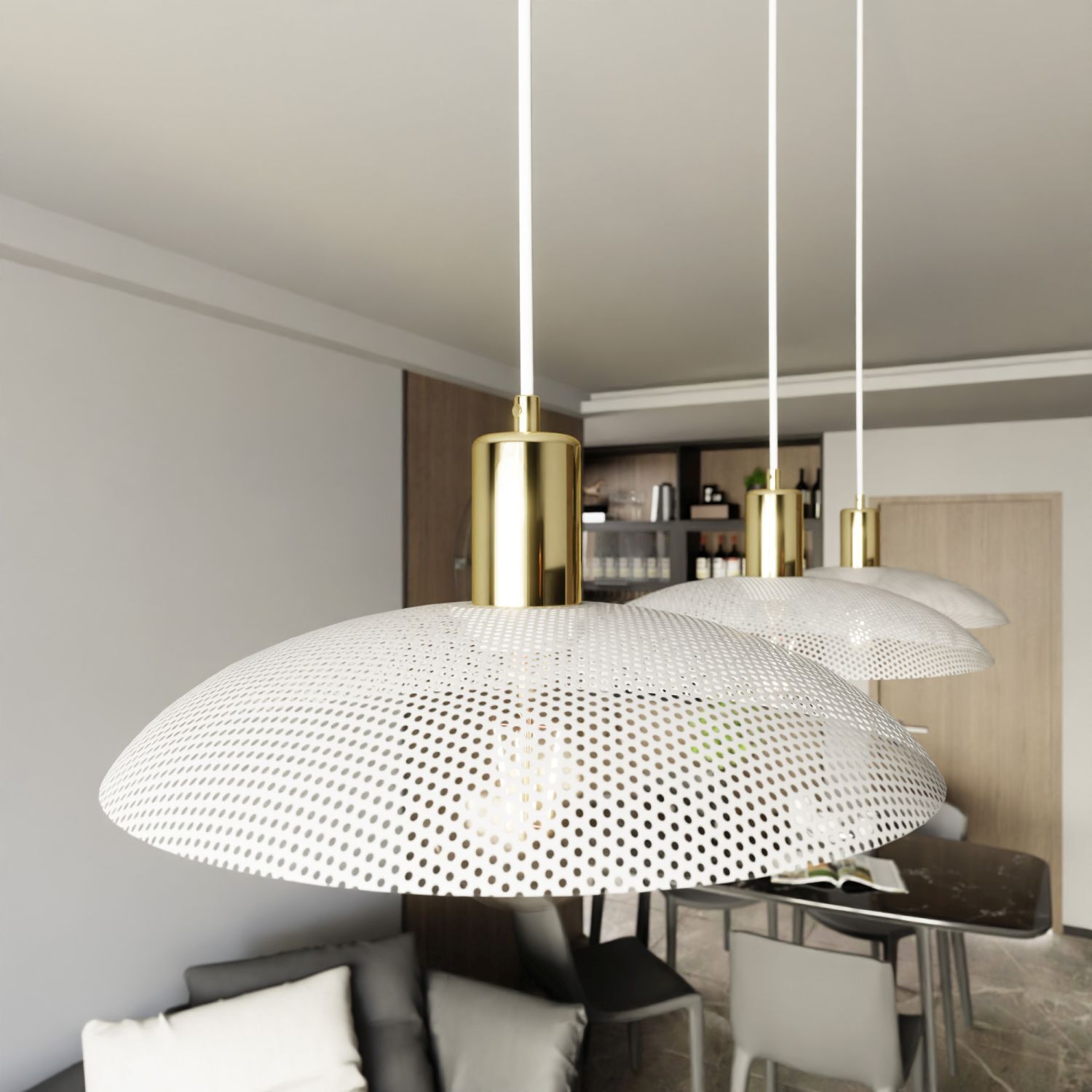 Suspension métal L : 90 cm E27 blanc or 3 flammes E27