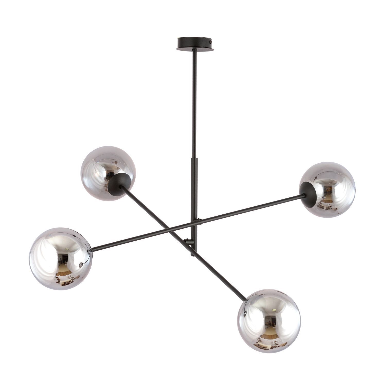 Plafonnier orientable L : 102 cm E14 4-flamme Abat-jour sphérique