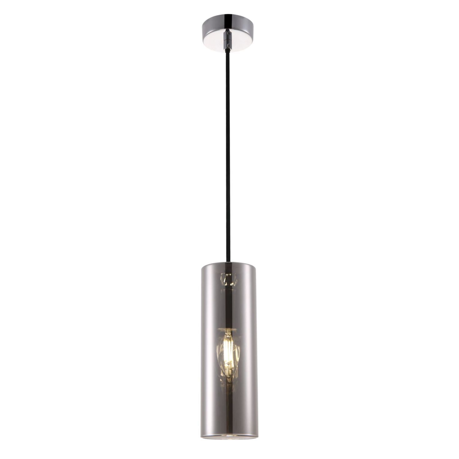 Lampe à suspendre métal verre fumé E14 ronde D : 8 cm Chrome