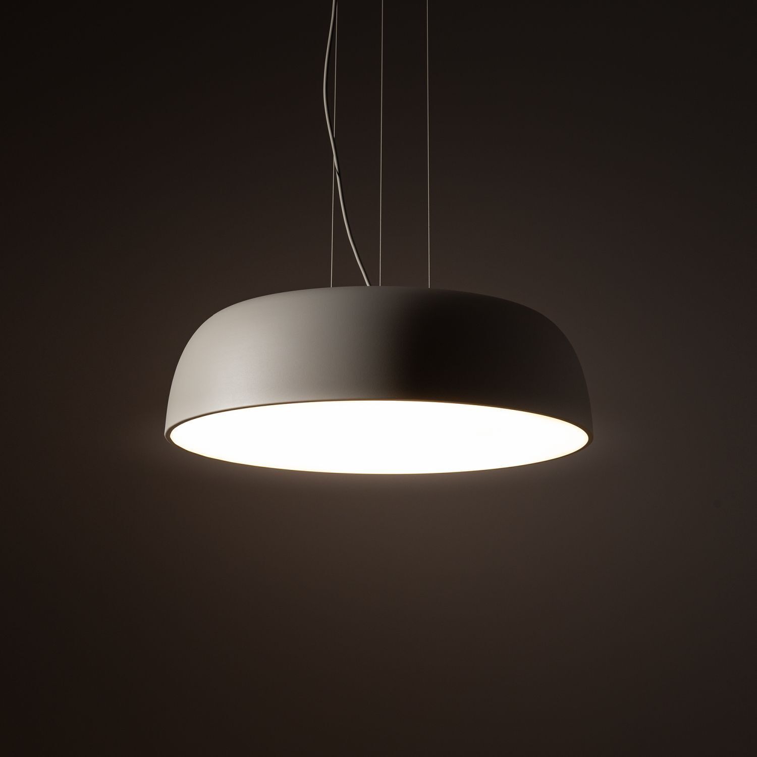 Suspension ronde métal gris soie blanc E27 Ø58 cm