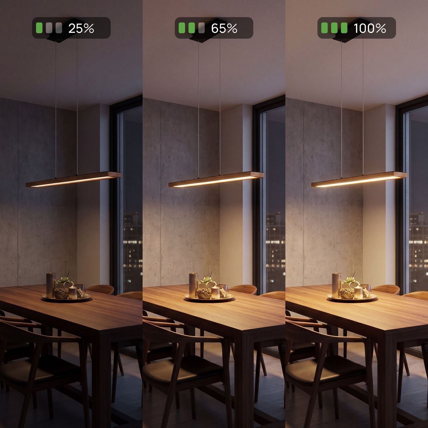 pendellampe-esszimmer-wohnzimmer-kueche-innen-holz-metall-modern-dimmbar-schwarz-braun-gold-le116053-1 pendant light, hängende lampe, Holz-Esstisch, Esstisch, warme Beleuchtung