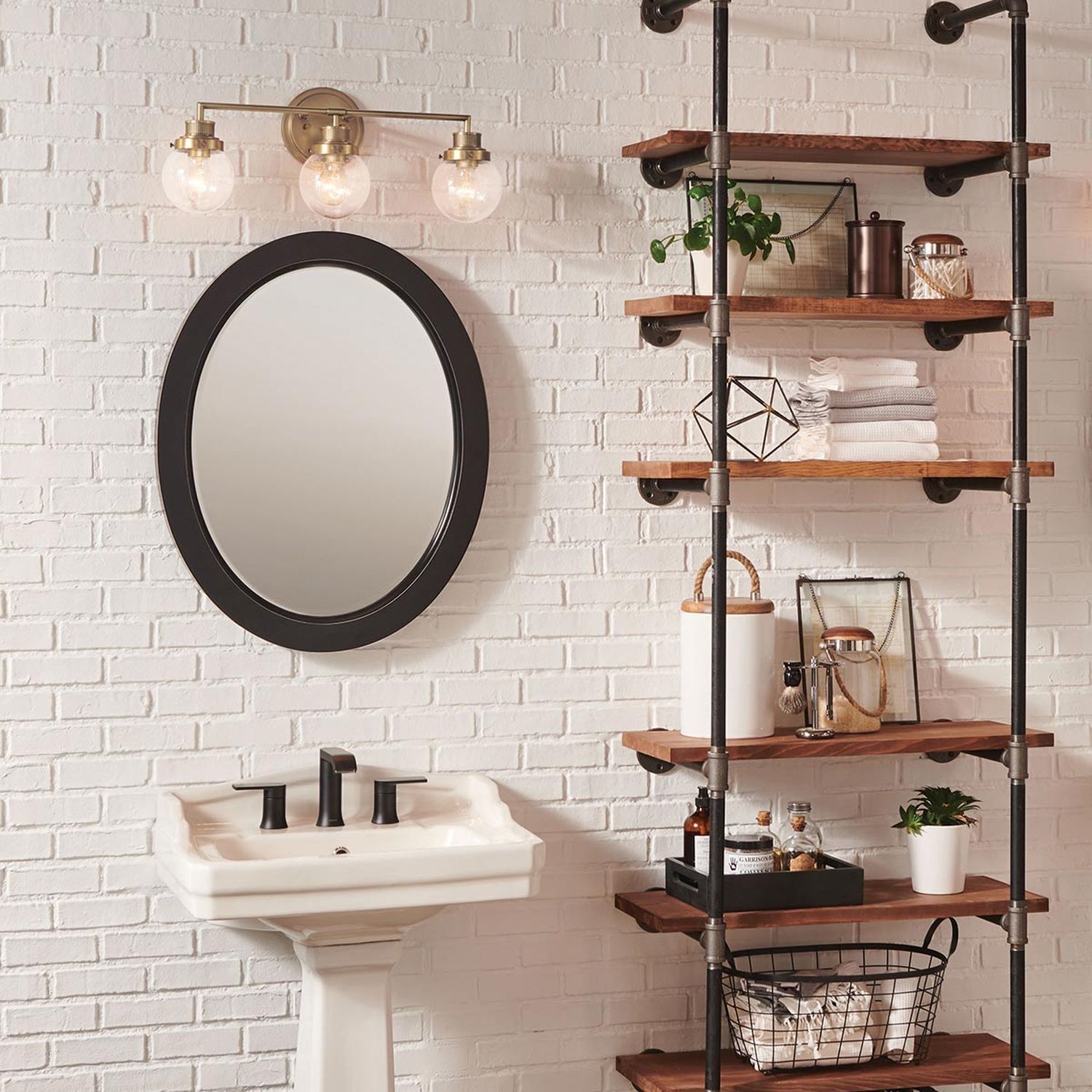 Applique salle de bain en laiton antique IP44 L : 61,5 cm métal verre