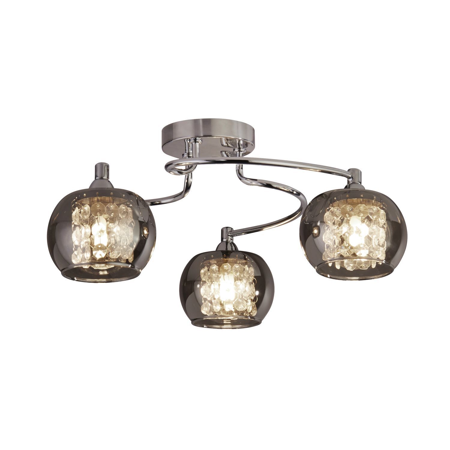 Plafonnier 3 flammes chrome gris fumé G9 verre métal