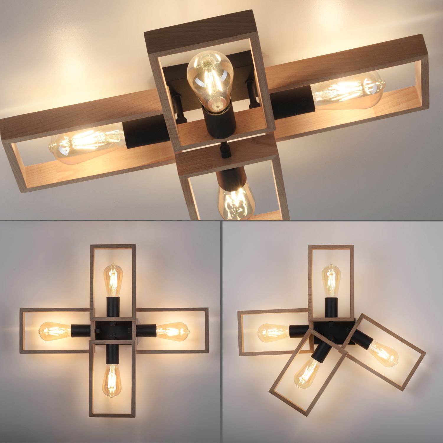 Lampe de plafonnier naturelle Rétro Bois Métal L:62 cm E27 Leuchte, Beleuchtung, Deckenleuchte, Kronleuchter, Lampe