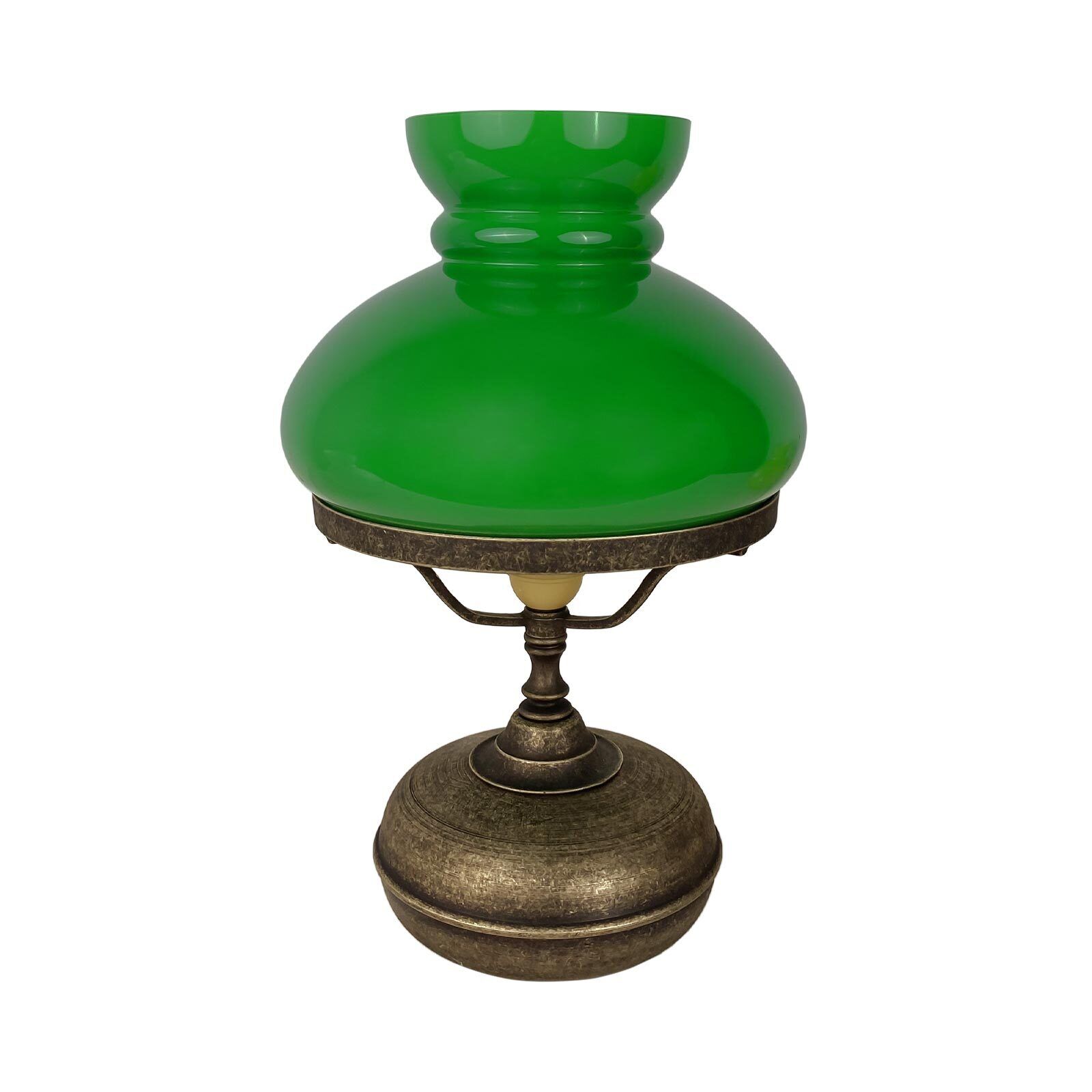 Lampe de table verre laiton H : 36,5 cm E27 en bronze vert antique
