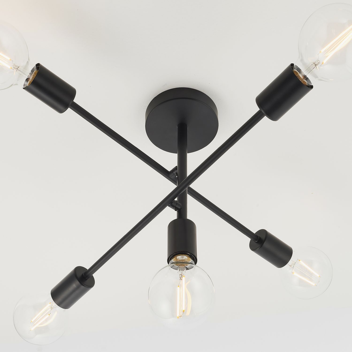 Lampe de plafonnier noir métal 53 cm de large rétro pour 5x E27