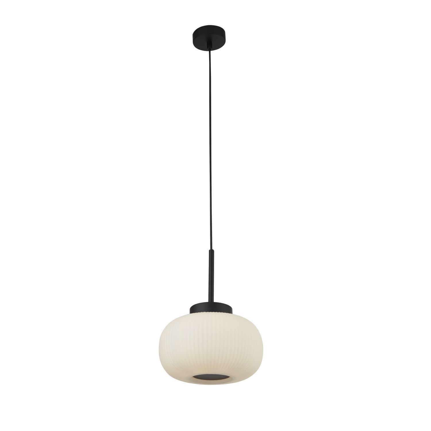 Lampe à suspendre verre métal Ø 24 cm étroit E27 noir blanc