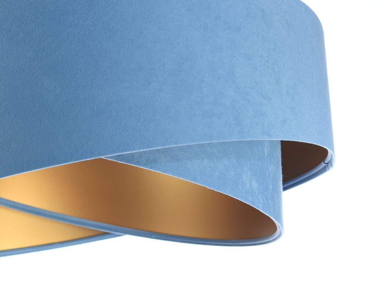Suspension ronde D : 50 cm E27 Bleu Or Tissu aspect velours