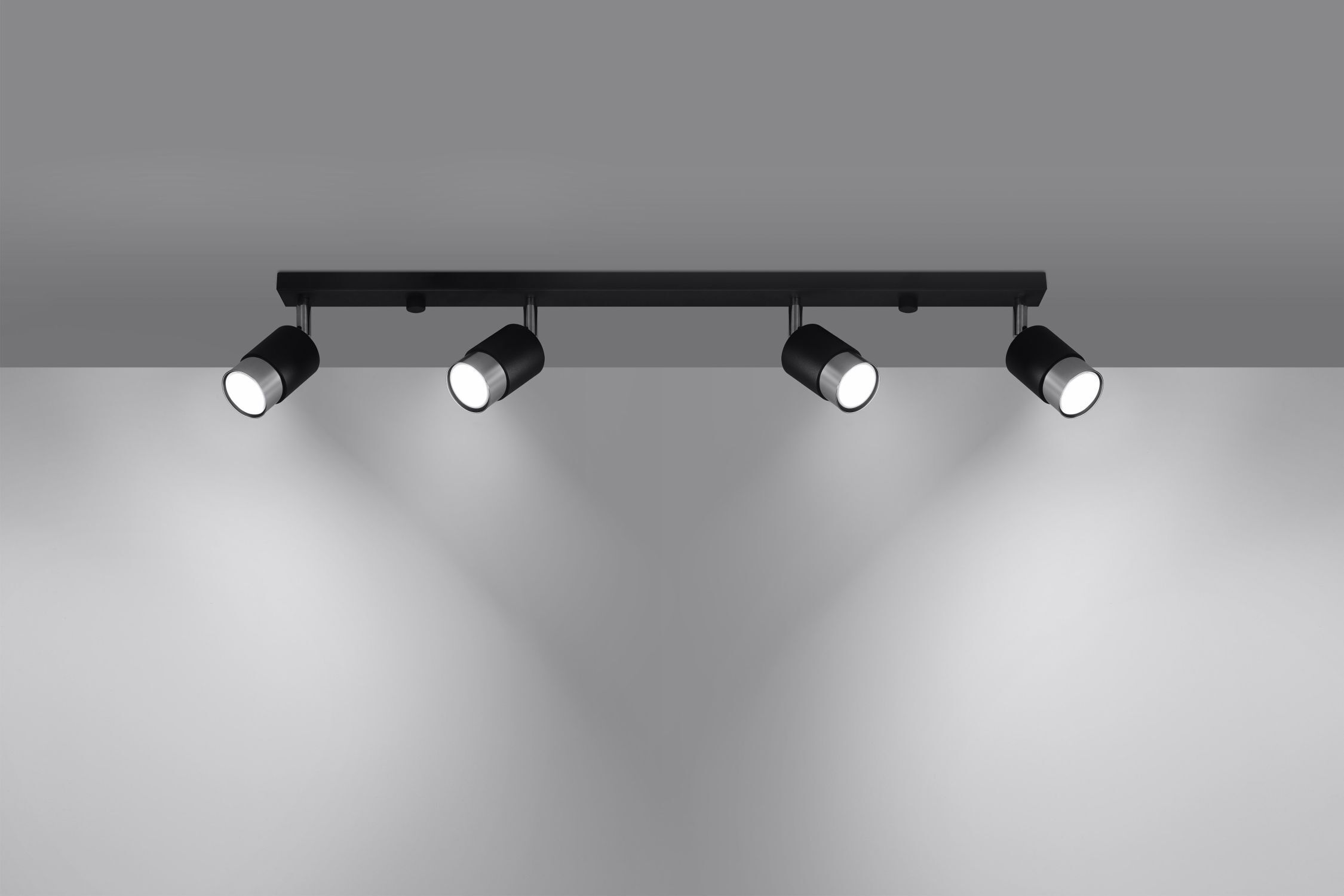Projecteur de plafond noir chromé 81 cm de long, étroit, 4 flammes