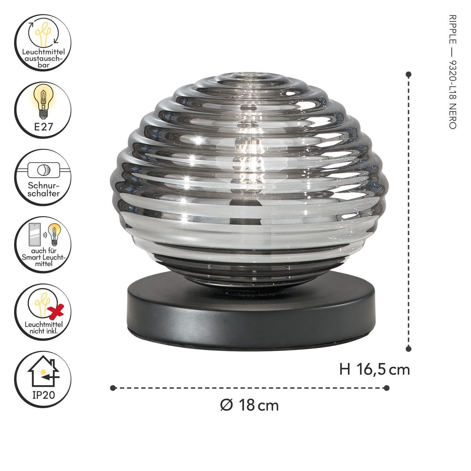 Tischlampe, Spirale, Glas, Stehendes Licht, E27